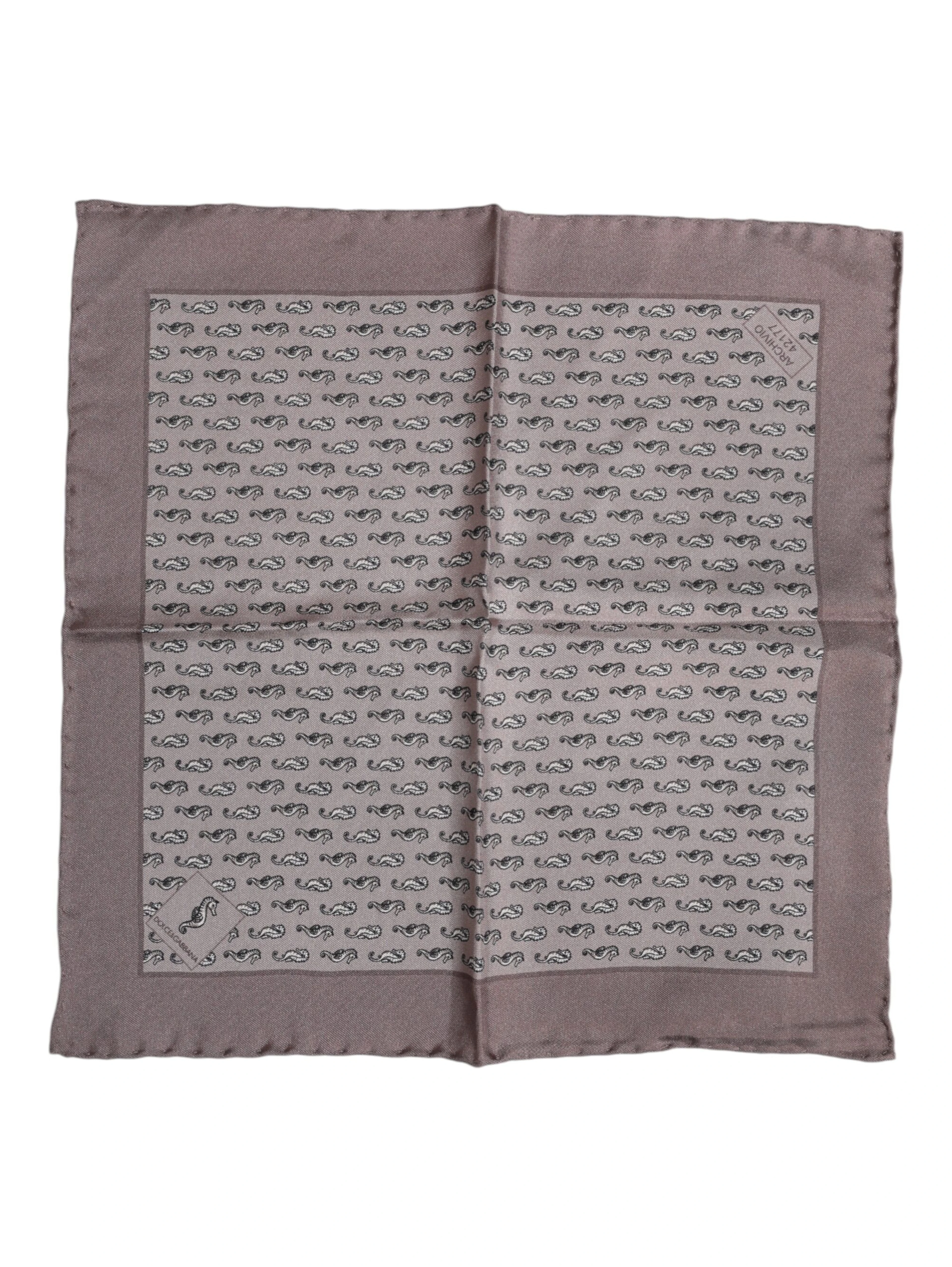 Brown Sea Horse Silk Square Foulard Scarf