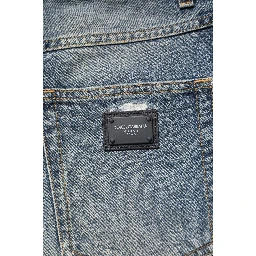 Blue Washed Tattered Straight Fit Denim Jeans