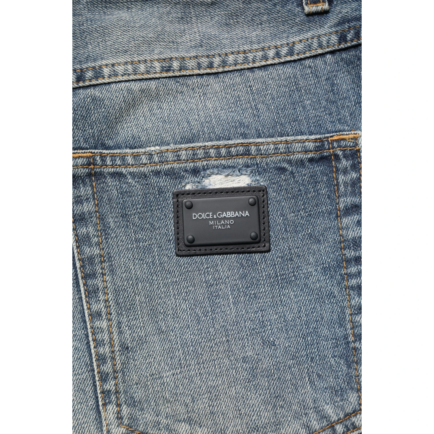 Blue Washed Tattered Straight Fit Denim Jeans