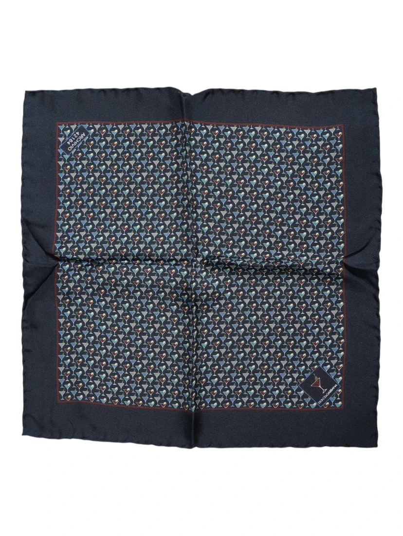 Blue Cocktail Silk Square Foulard Scarf
