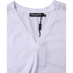 White Cotton Short Sleeves V-neck T-shirt