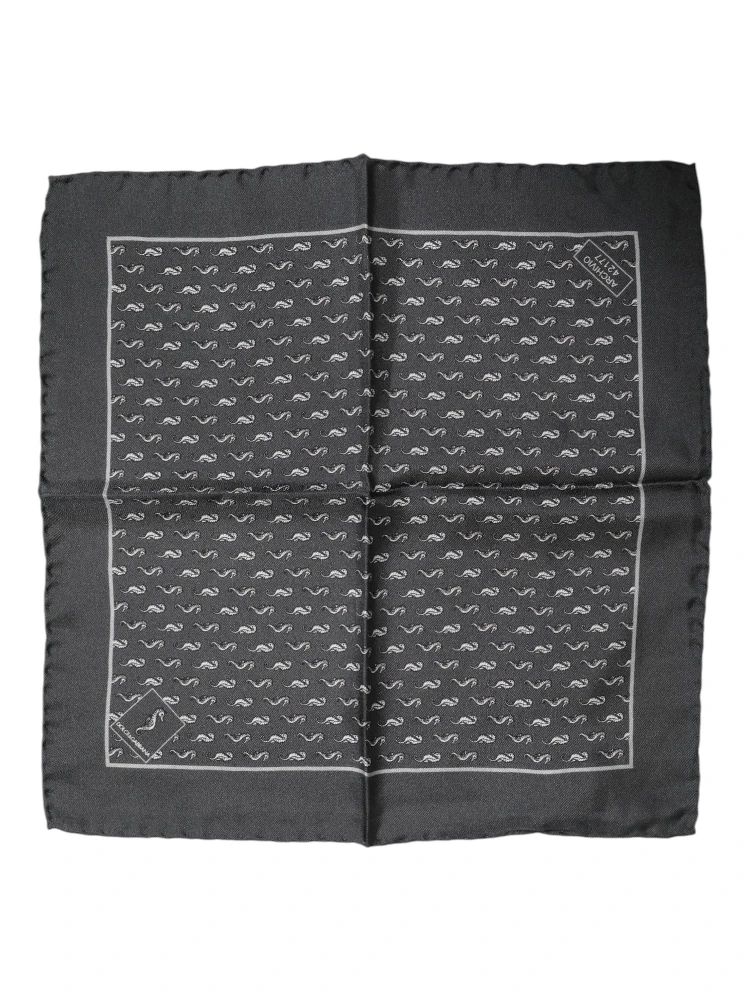 Black Fish Print Silk Square Men Foulard Scarf
