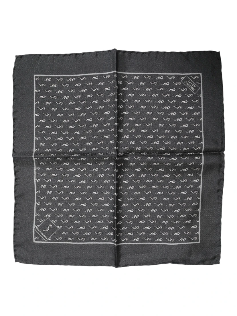 Black Fish Print Silk Square Men Foulard Scarf