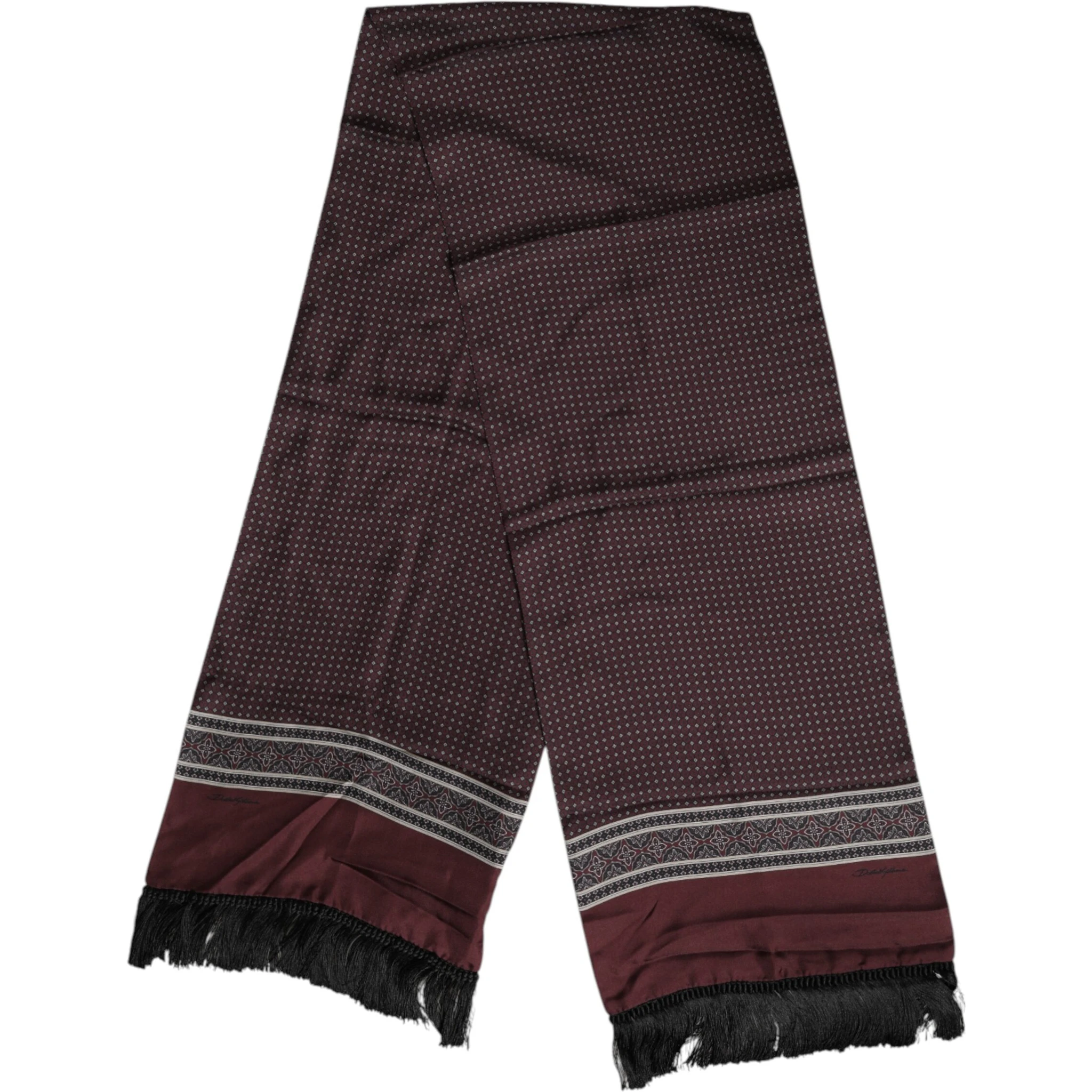 Maroon Dotted Silk Fringes Foulard Scarf