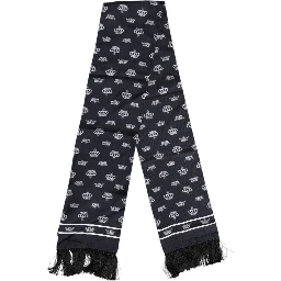 Black Silk Crown Fringes Men Foulard Scarf
