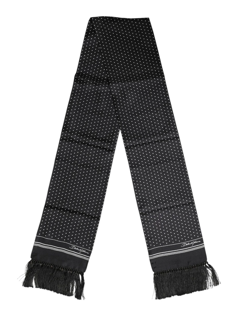 Black White Polka Dot Fringes Foulard Scarf