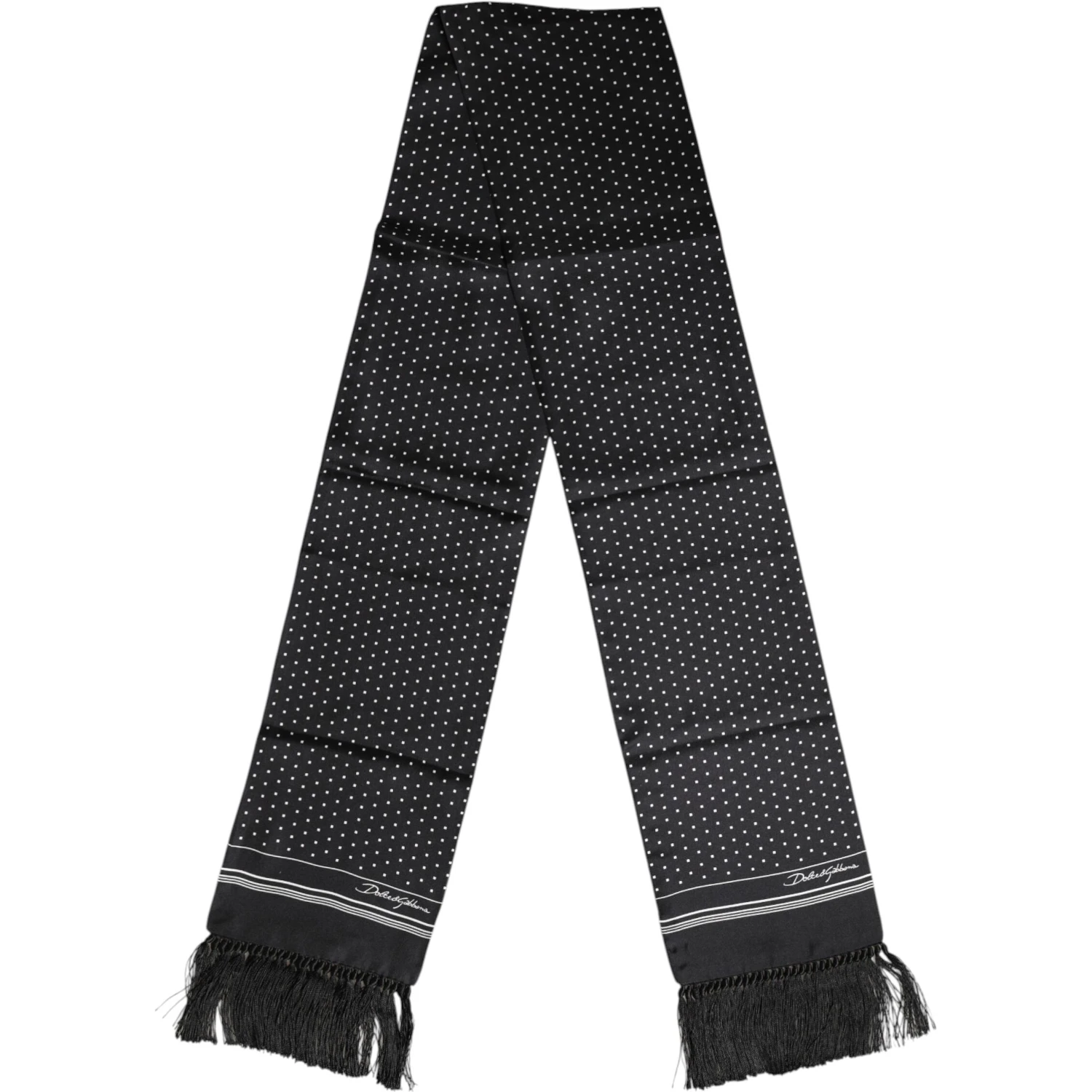 Black White Polka Dot Fringes Foulard Scarf