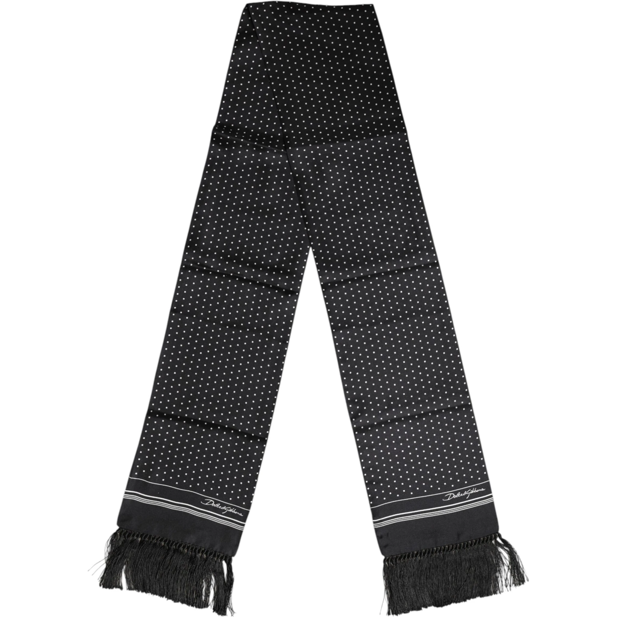 Black White Polka Dot Fringes Foulard Scarf
