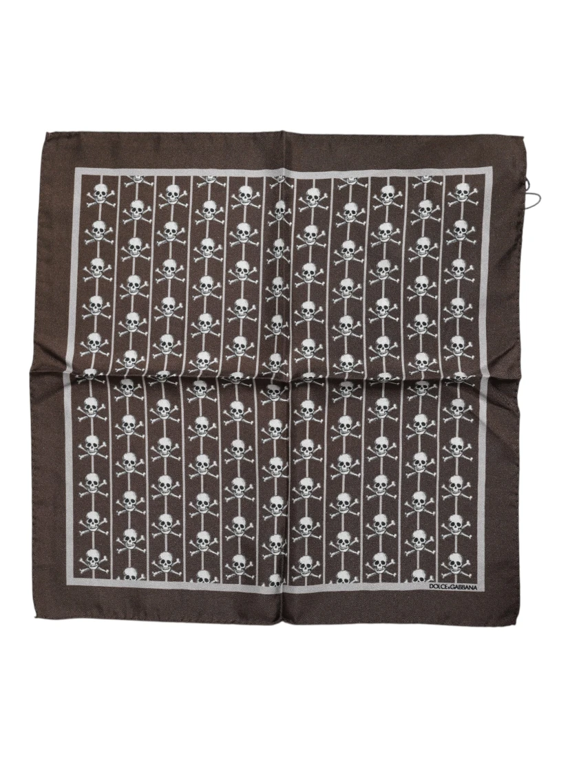 Brown Skull Silk Square Men Foulard Scarf