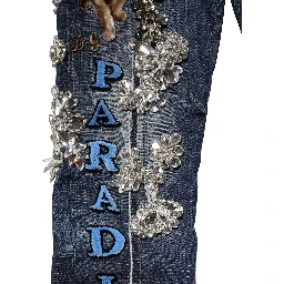 Blue Cotton Rhinestone Embellish Denim Jeans