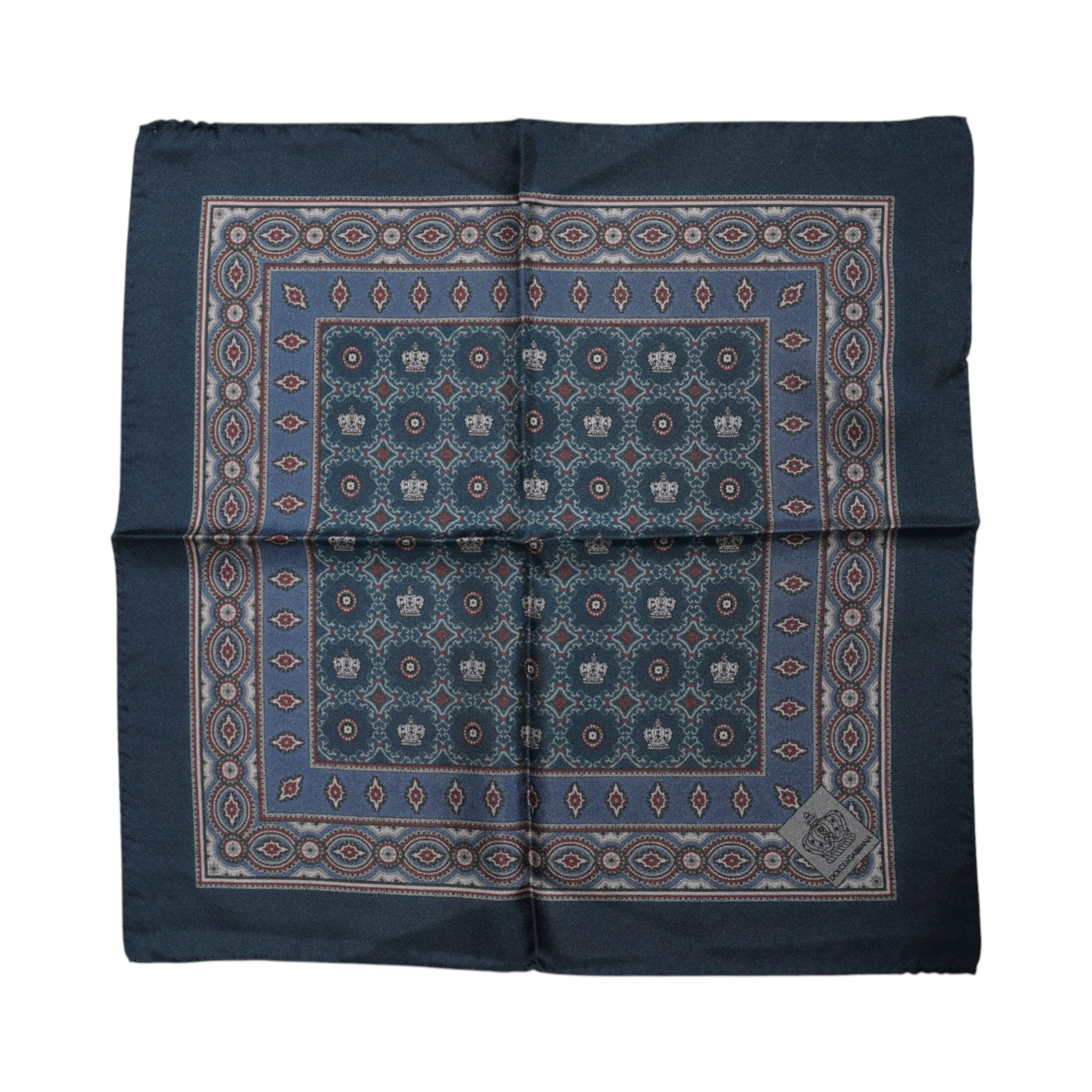 Blue Printed Silk Square Men Foulard Scarf
