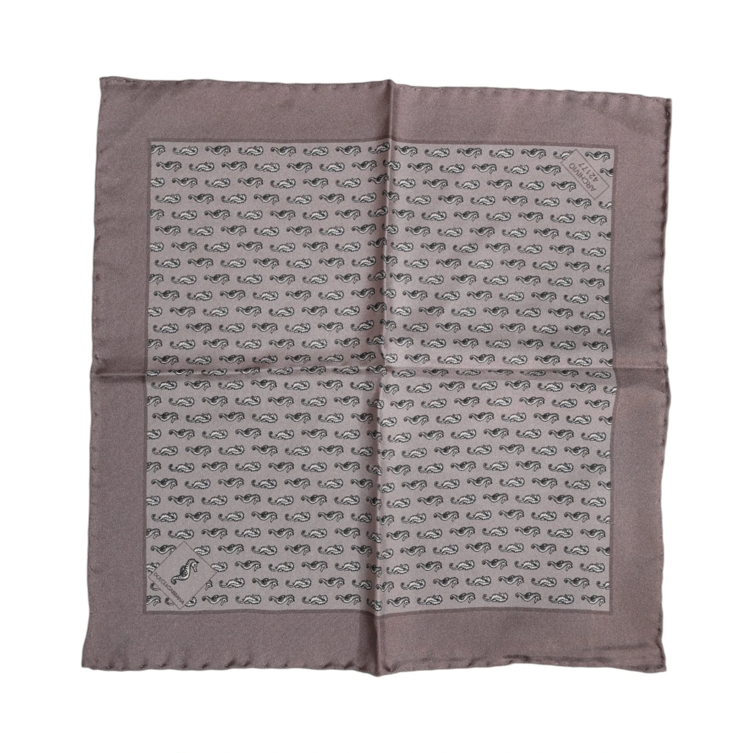 Brown Sea Horse Silk Square Foulard Scarf