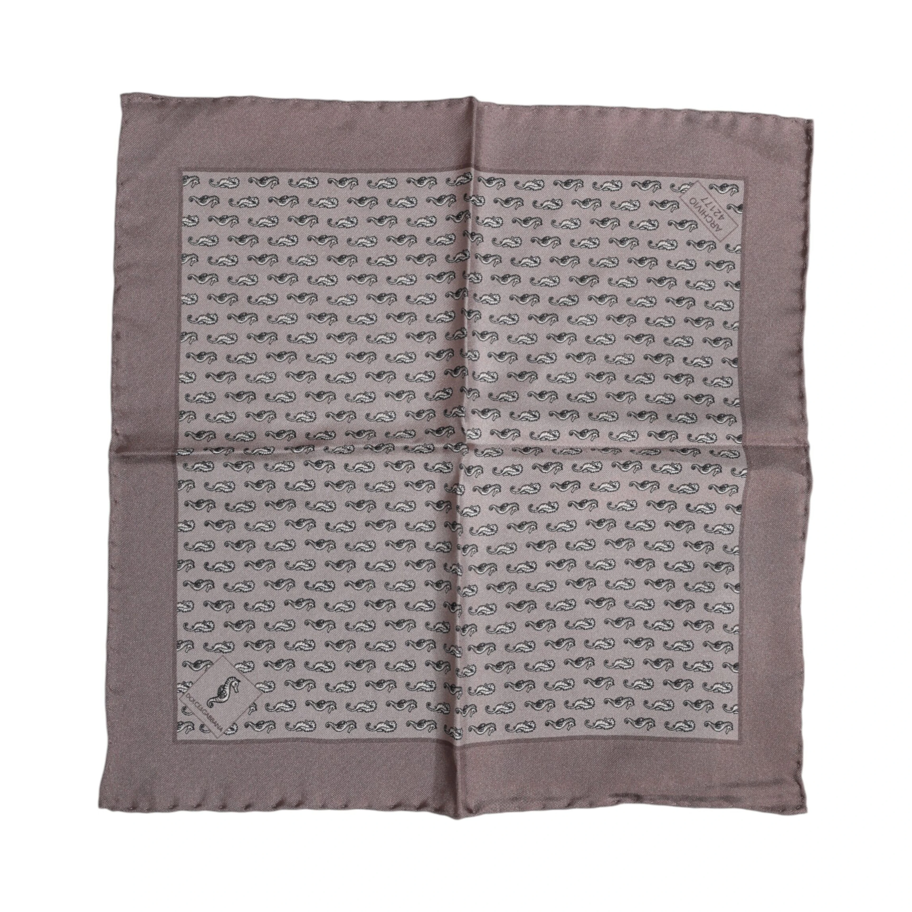 Brown Sea Horse Silk Square Foulard Scarf