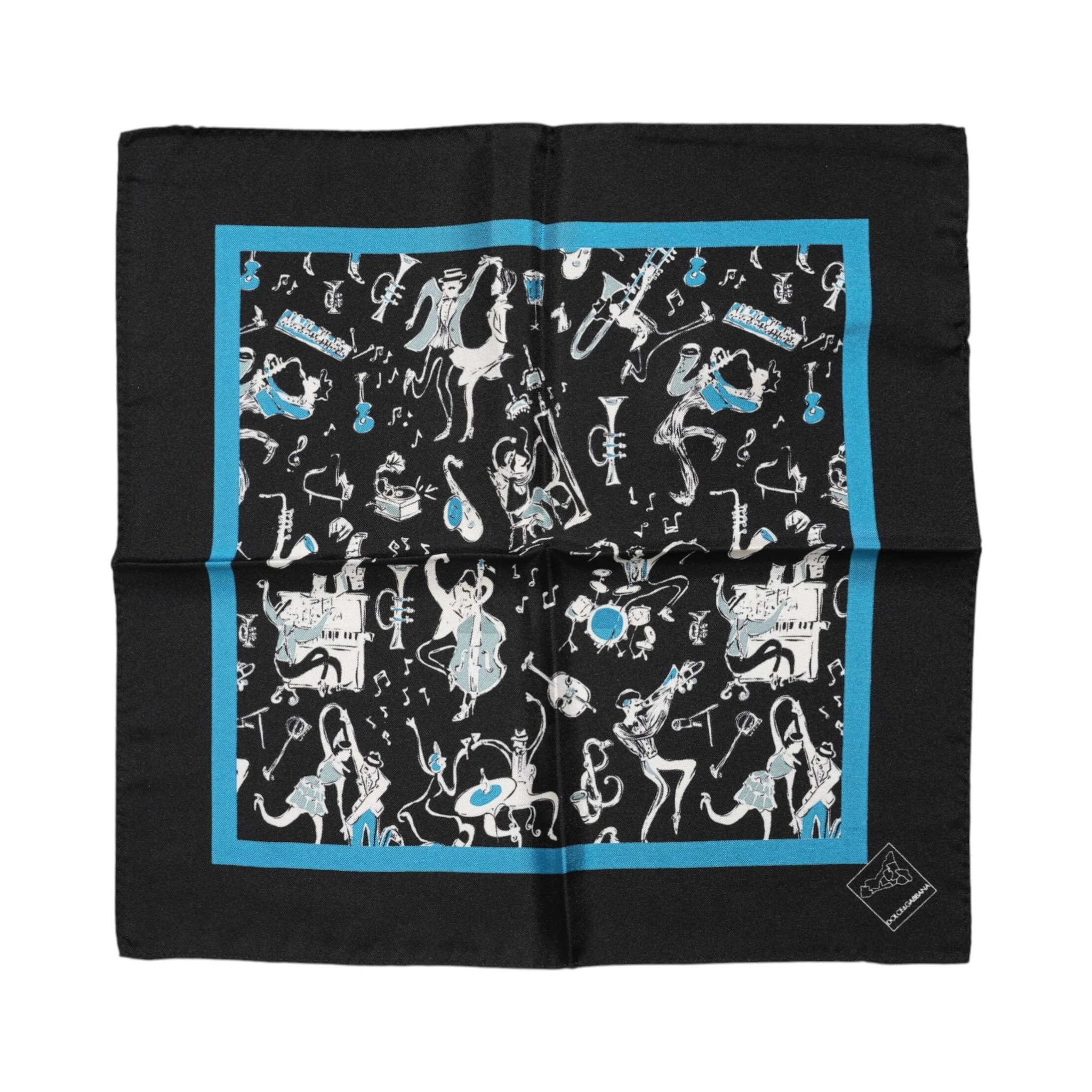 Black Jazz Club Silk Square Men Foulard Scarf