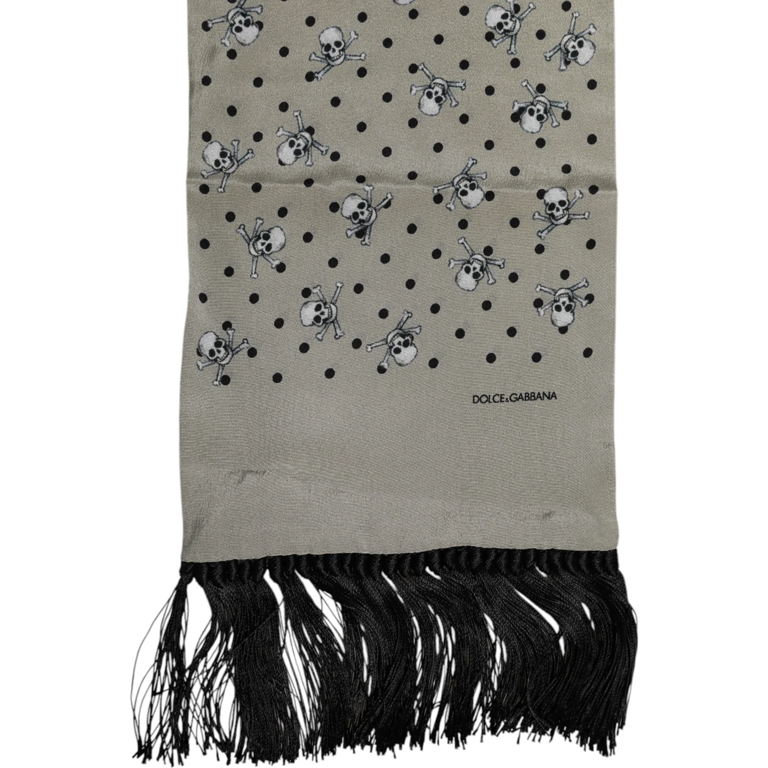 Gray Skulls Silk Fringes Men Foulard Scarf