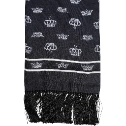 Black Silk Crown Fringes Men Foulard Scarf