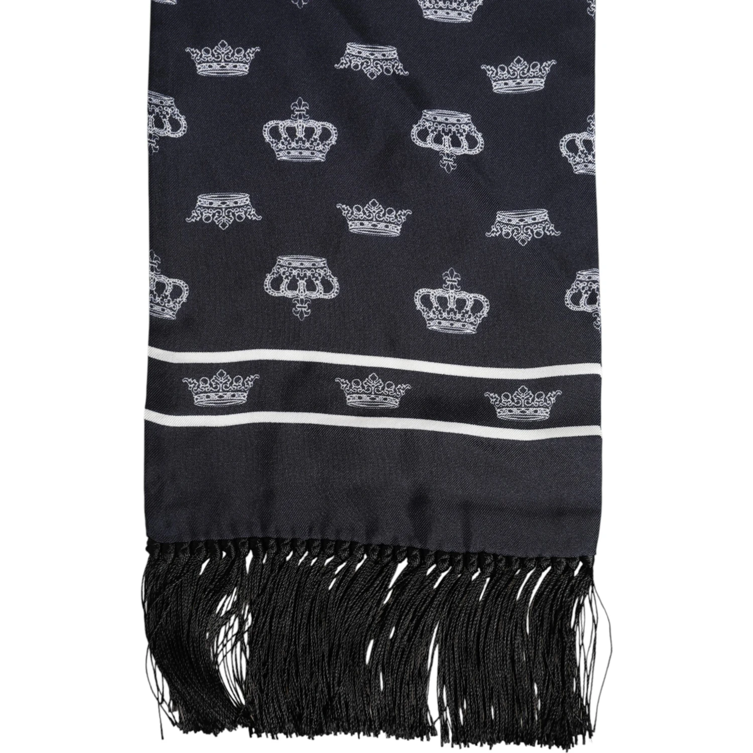 Black Silk Crown Fringes Men Foulard Scarf