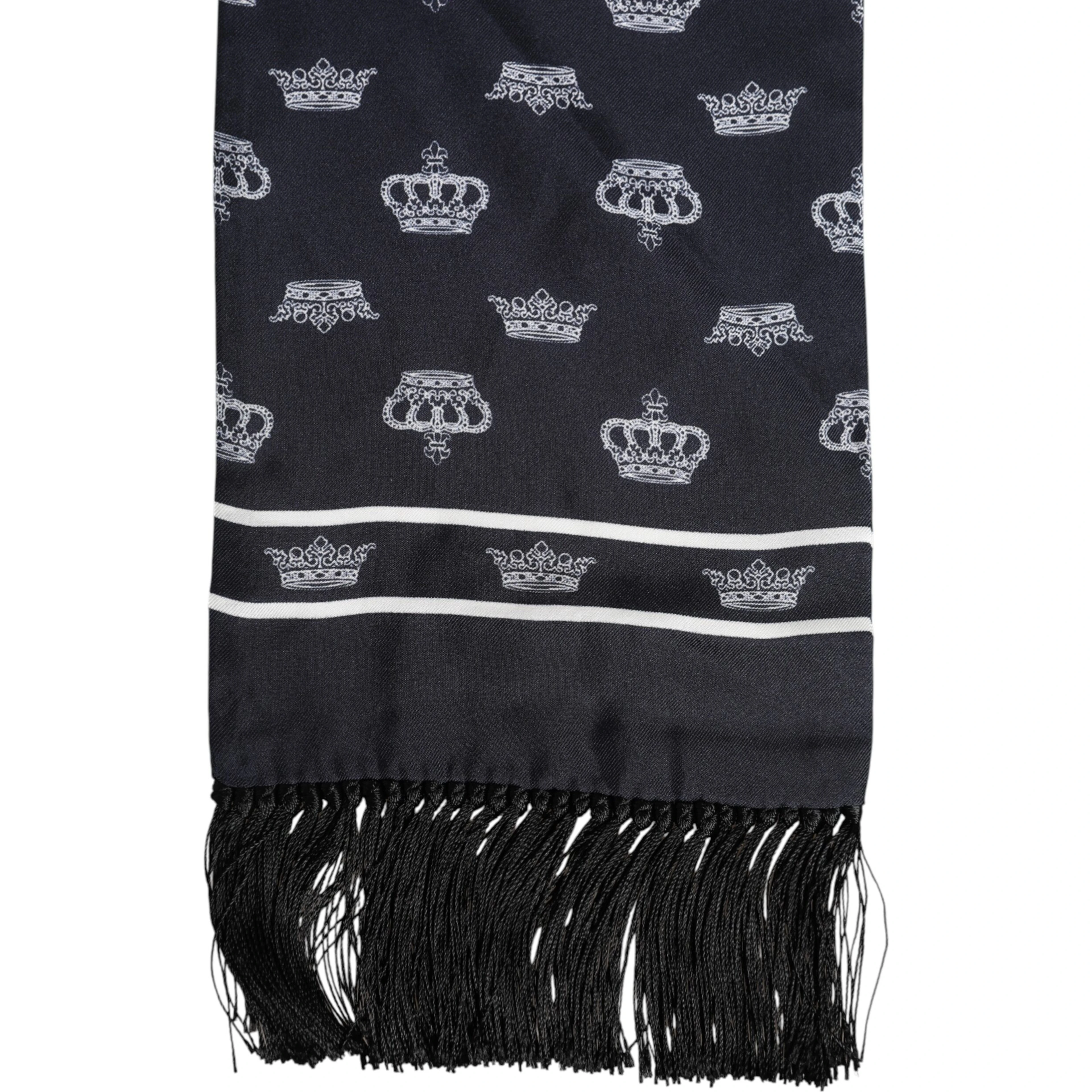 Black Silk Crown Fringes Men Foulard Scarf