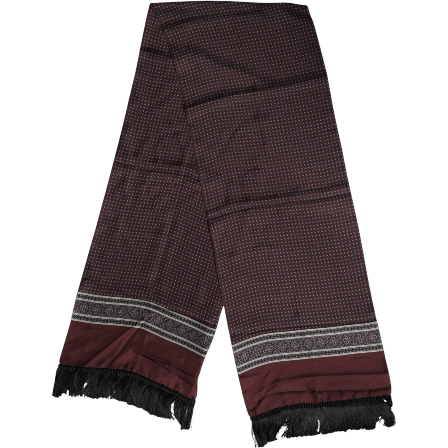 Maroon Dotted Silk Fringes Foulard Scarf