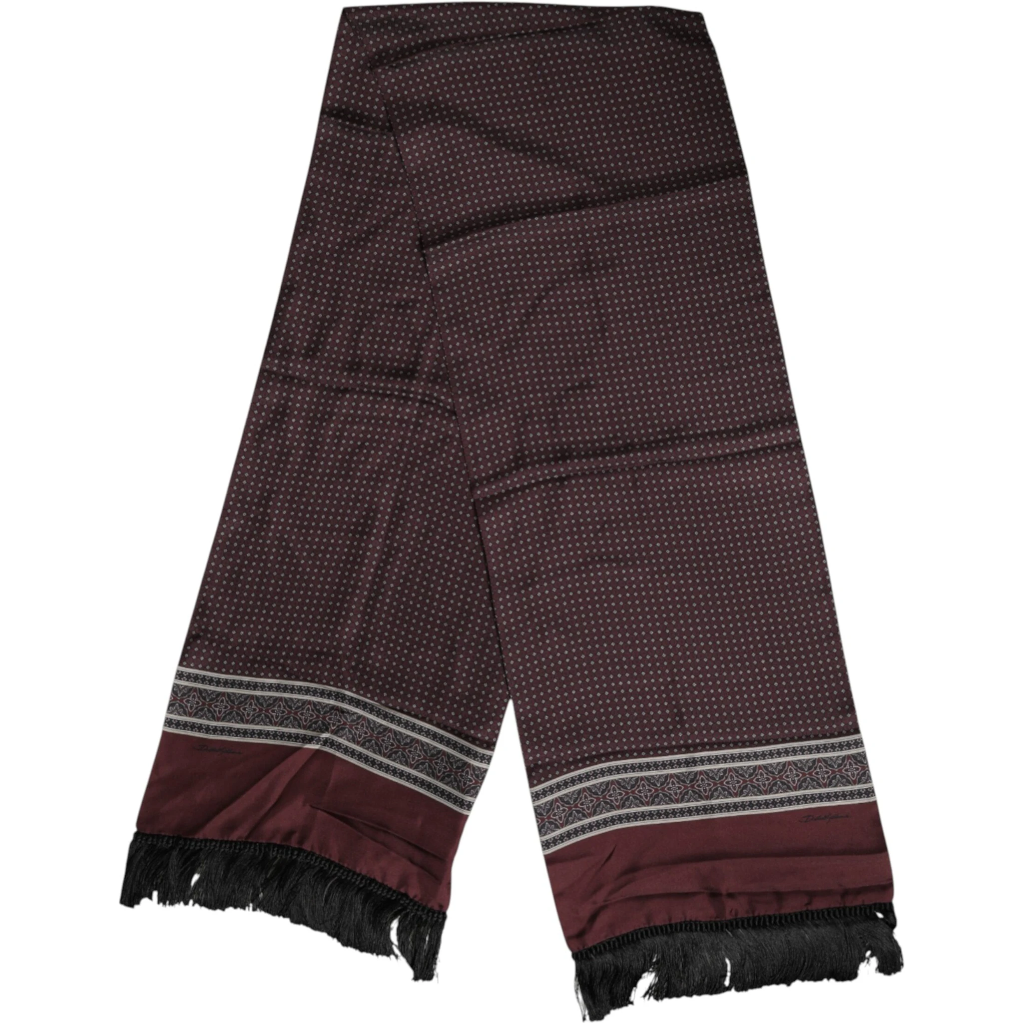 Maroon Dotted Silk Fringes Foulard Scarf