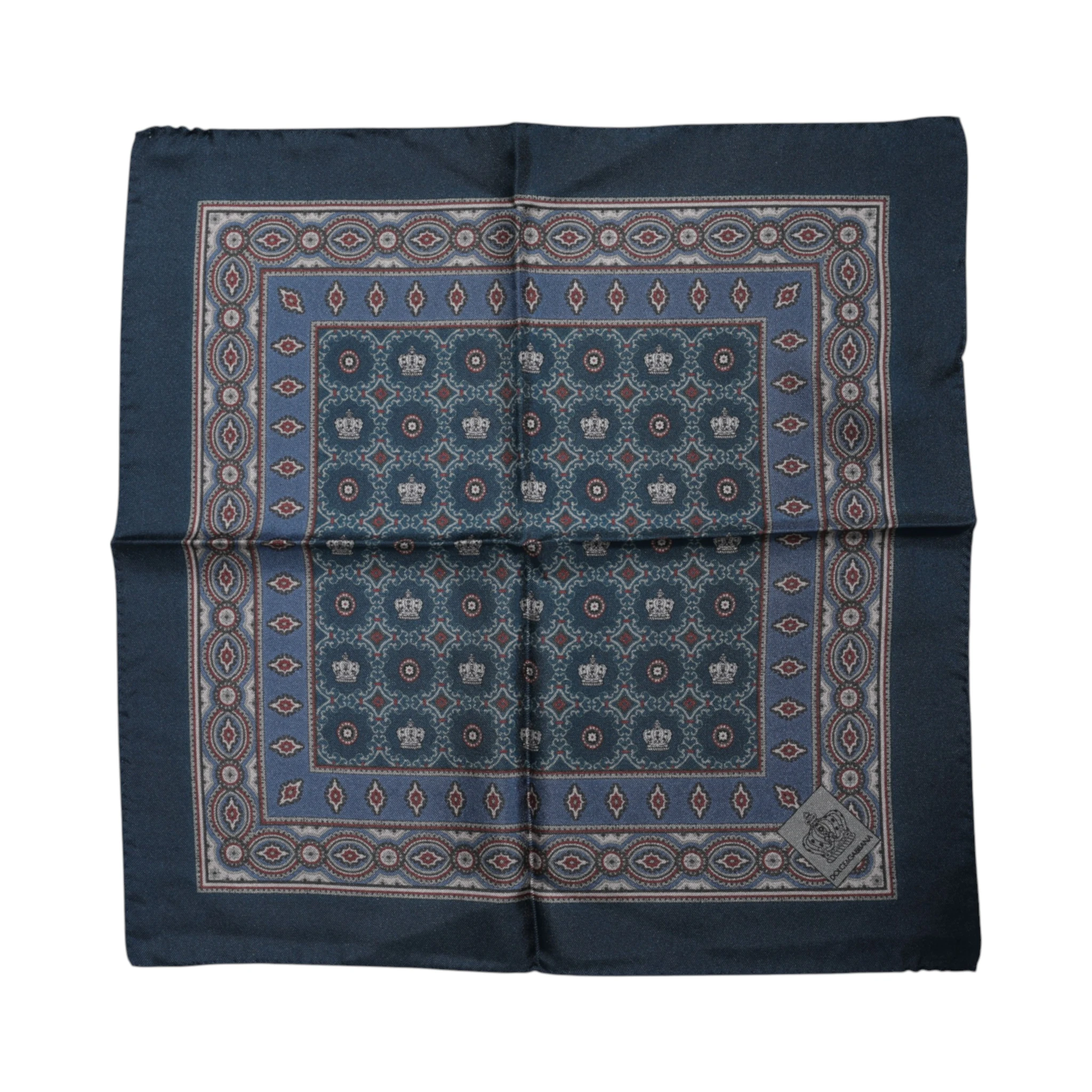 Blue Printed Silk Square Men Foulard Scarf