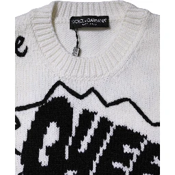 White Wool Knit Crew Neck Pullover Sweater