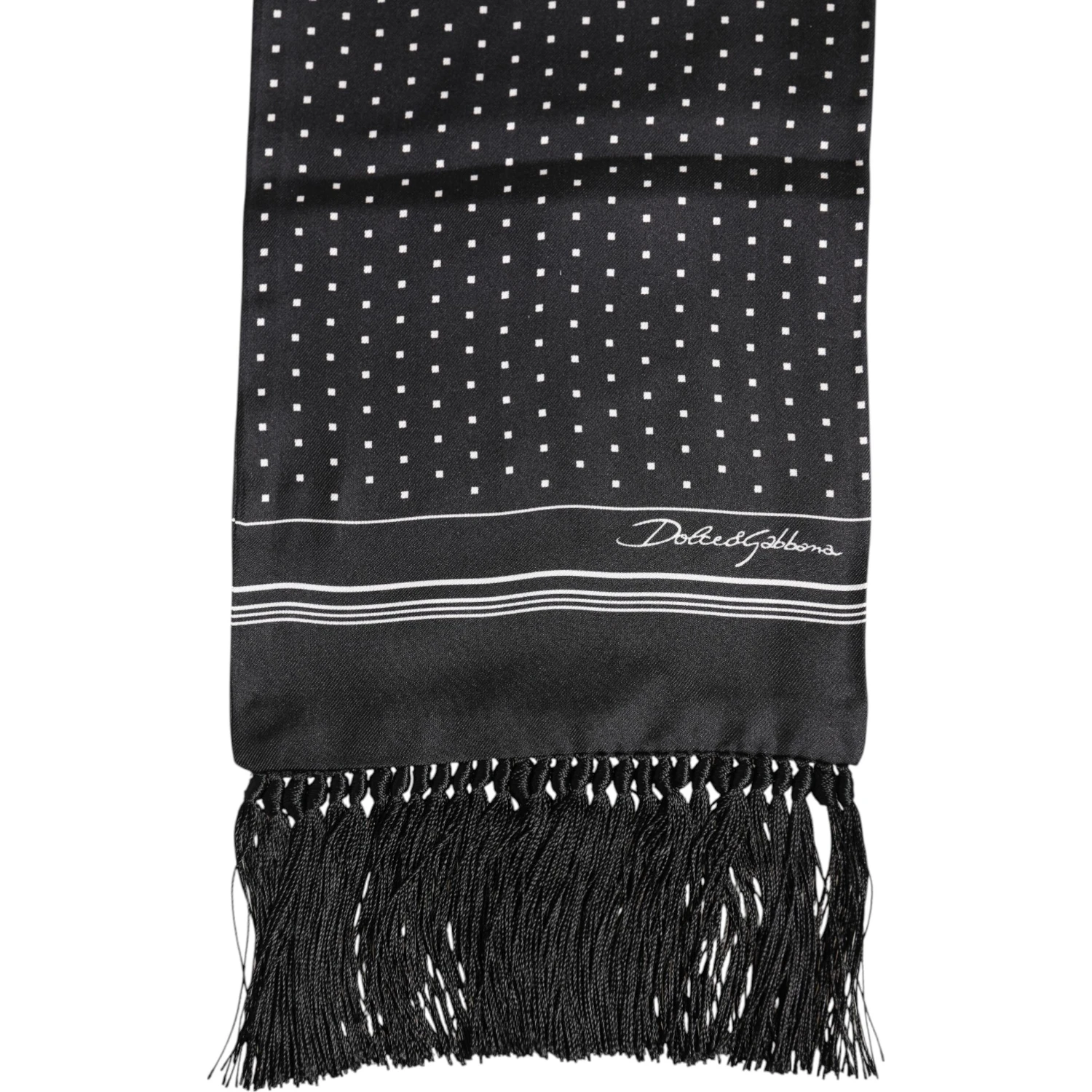 Black White Polka Dot Fringes Foulard Scarf