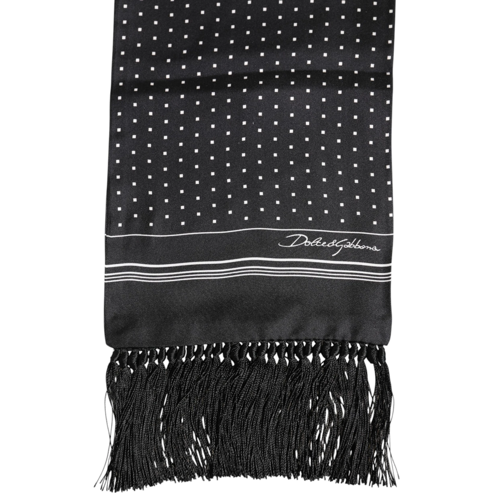 Black White Polka Dot Fringes Foulard Scarf