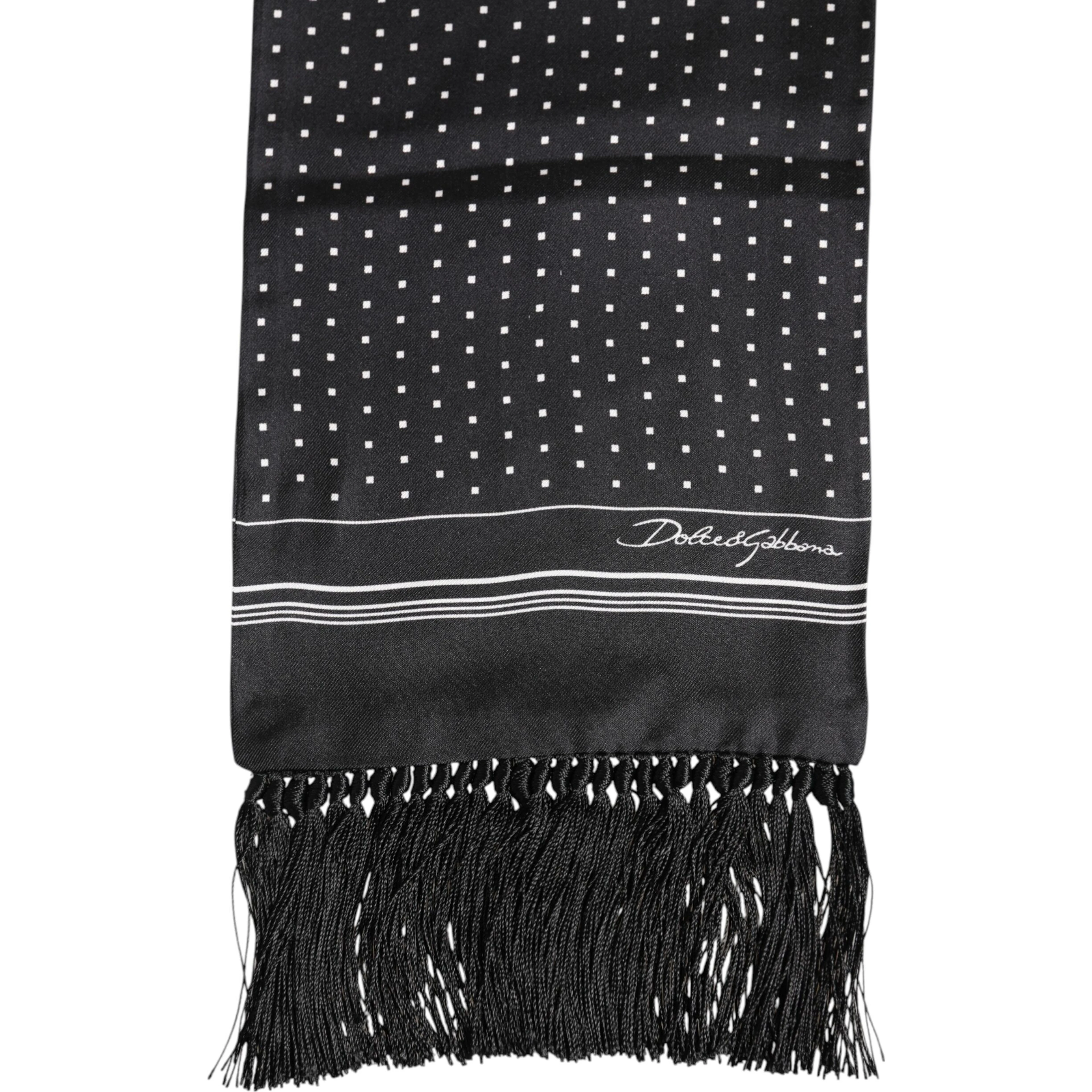 Black White Polka Dot Fringes Foulard Scarf