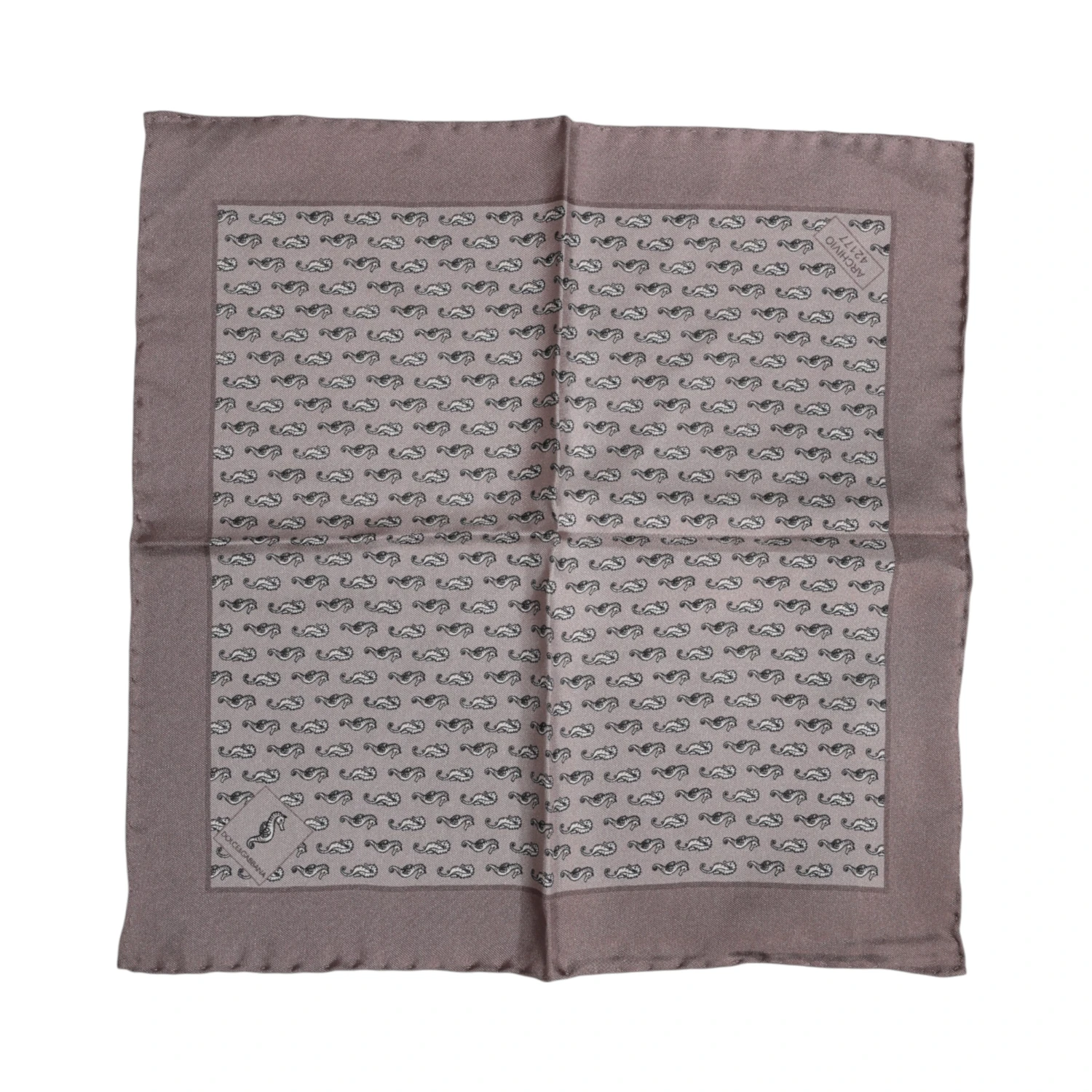 Brown Sea Horse Silk Square Foulard Scarf