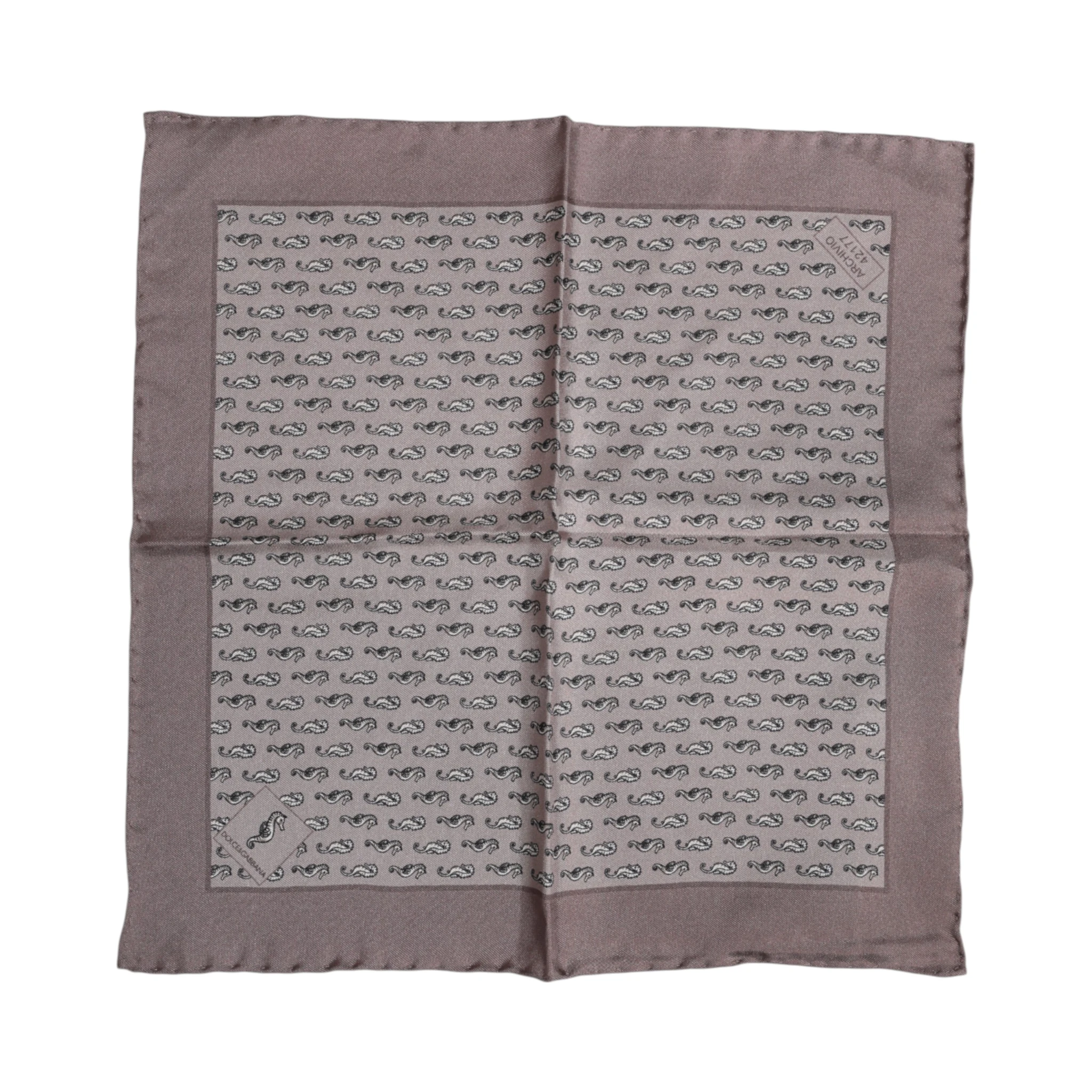 Brown Sea Horse Silk Square Foulard Scarf
