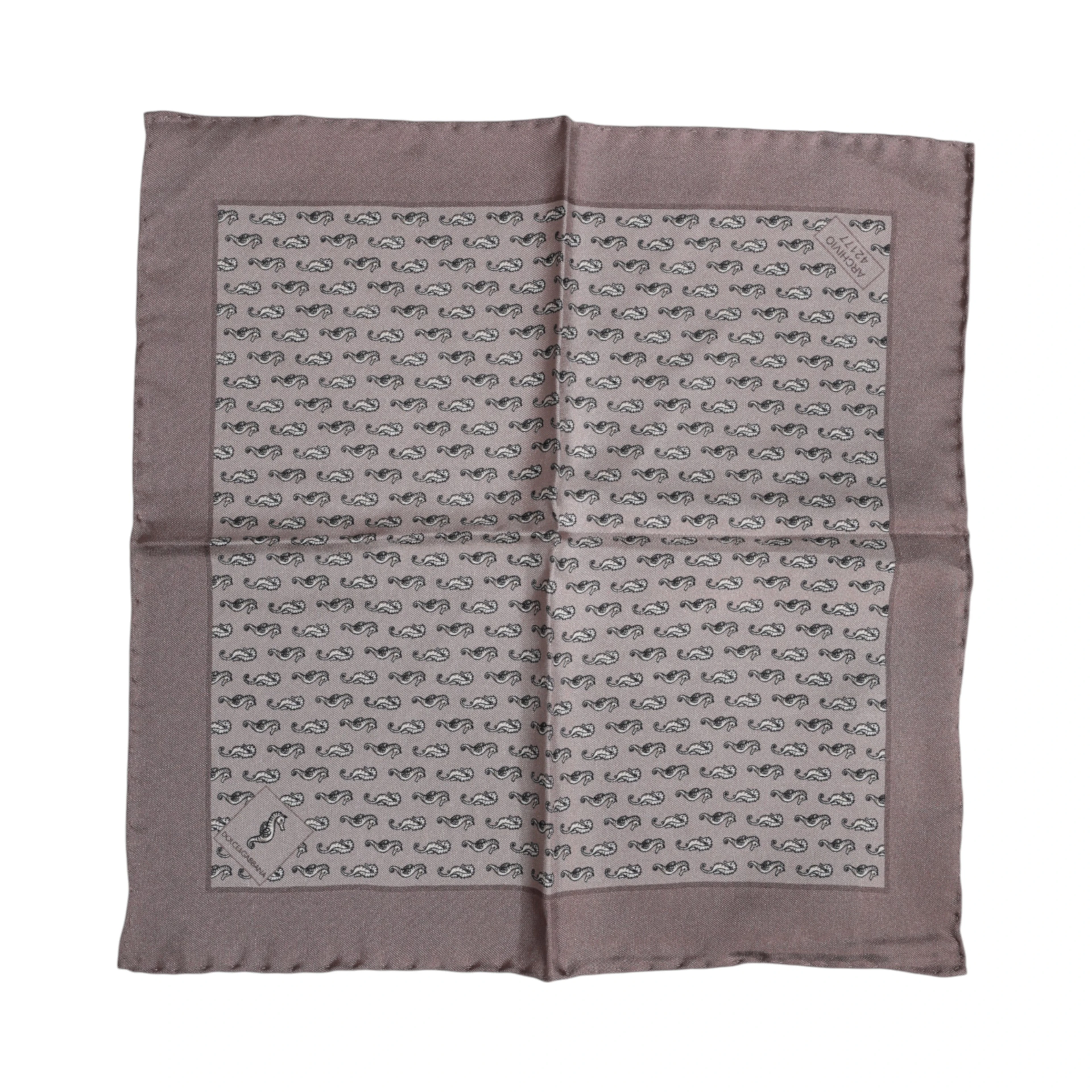 Brown Sea Horse Silk Square Foulard Scarf