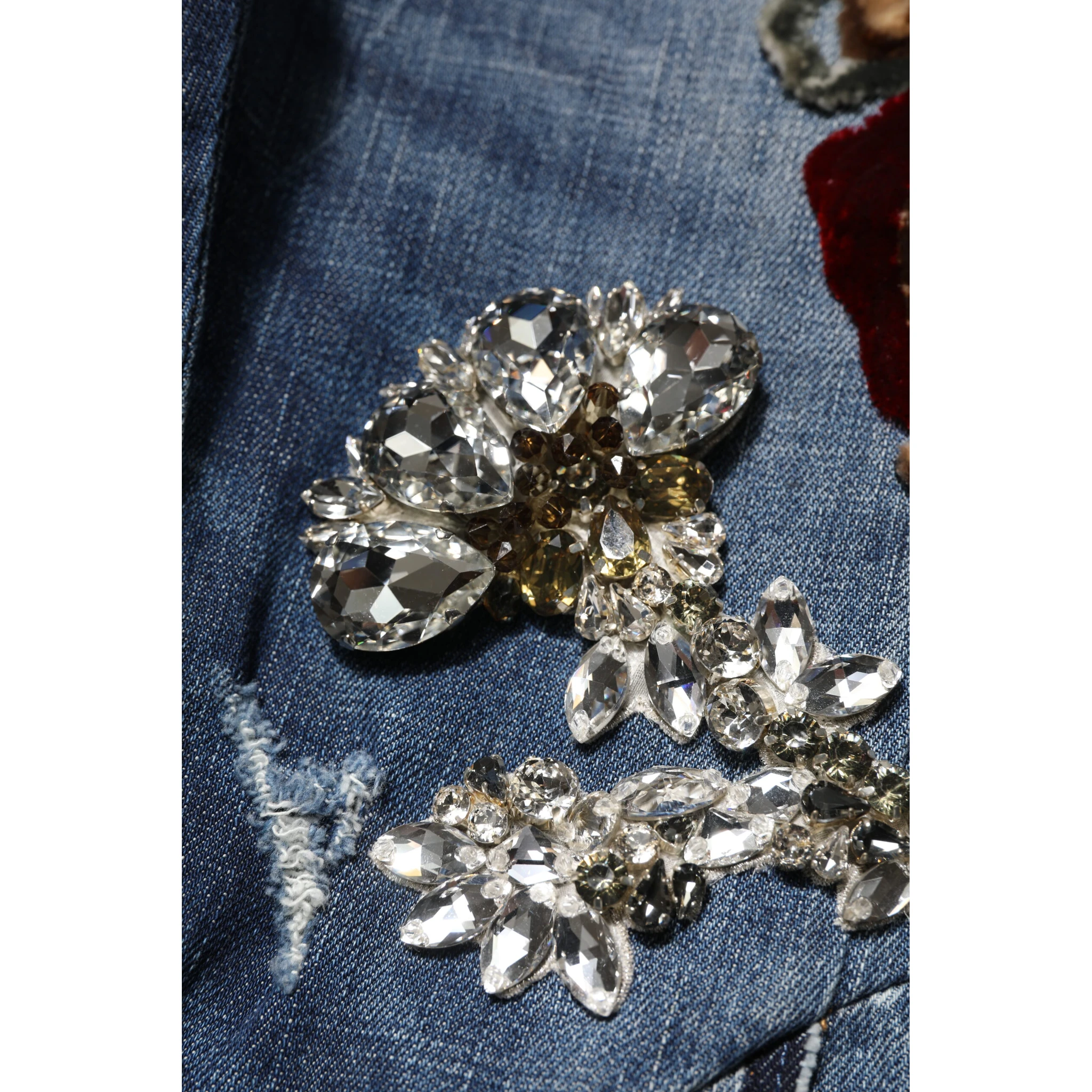 Blue Cotton Rhinestone Embellish Denim Jeans