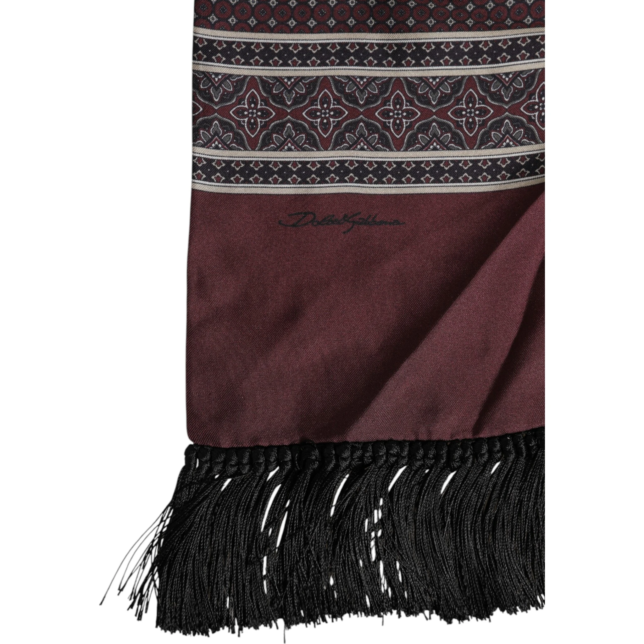 Maroon Dotted Silk Fringes Foulard Scarf
