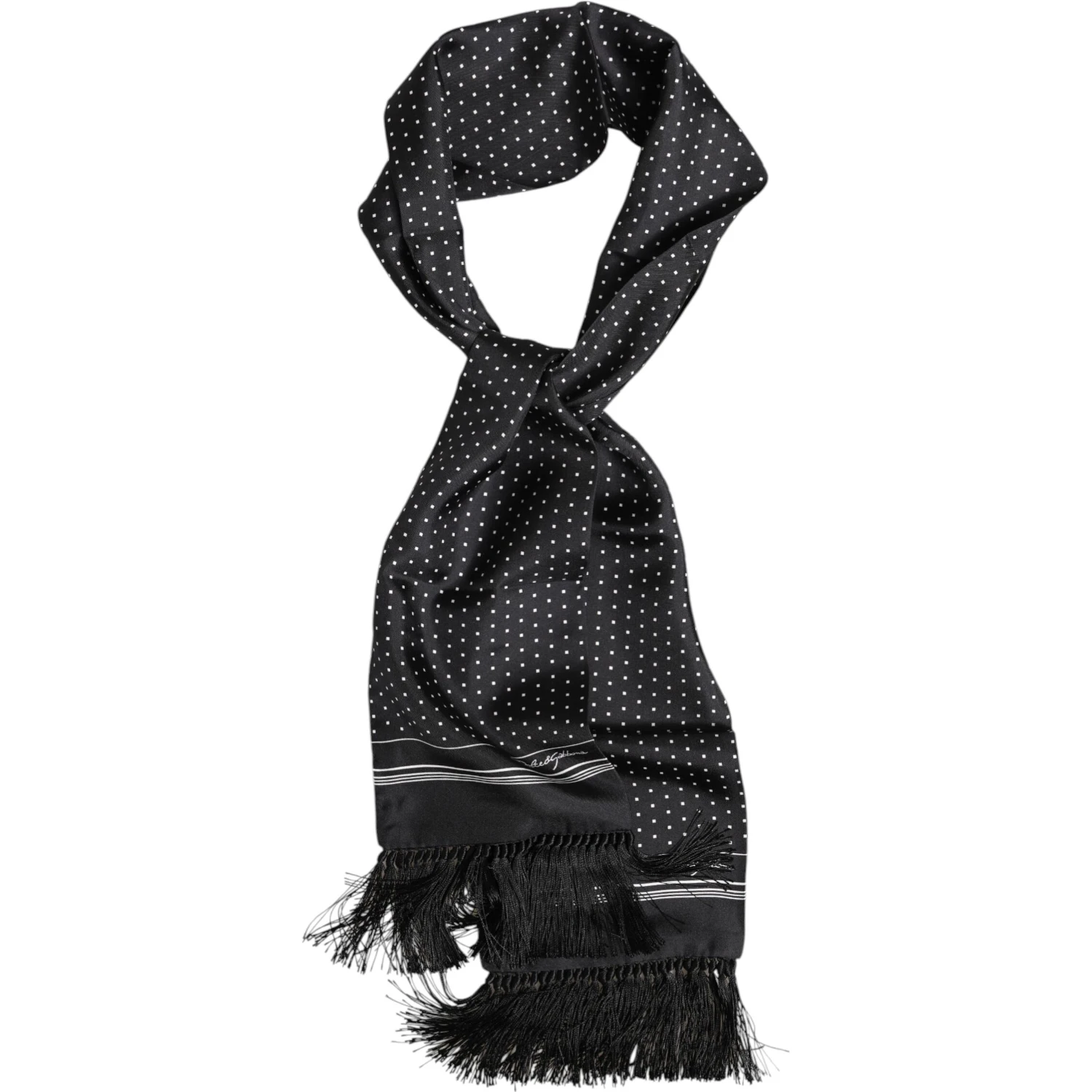 Black White Polka Dot Fringes Foulard Scarf