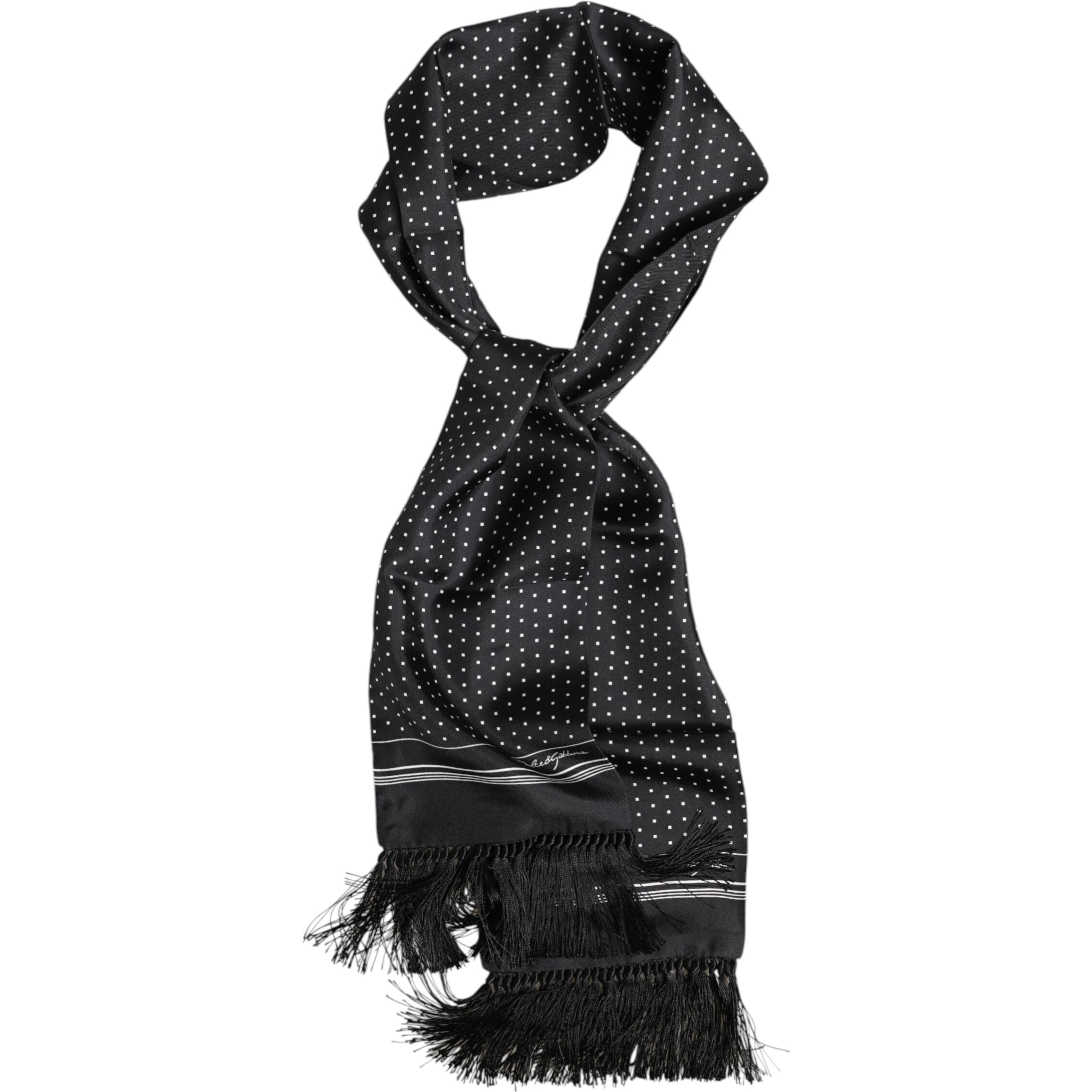 Black White Polka Dot Fringes Foulard Scarf