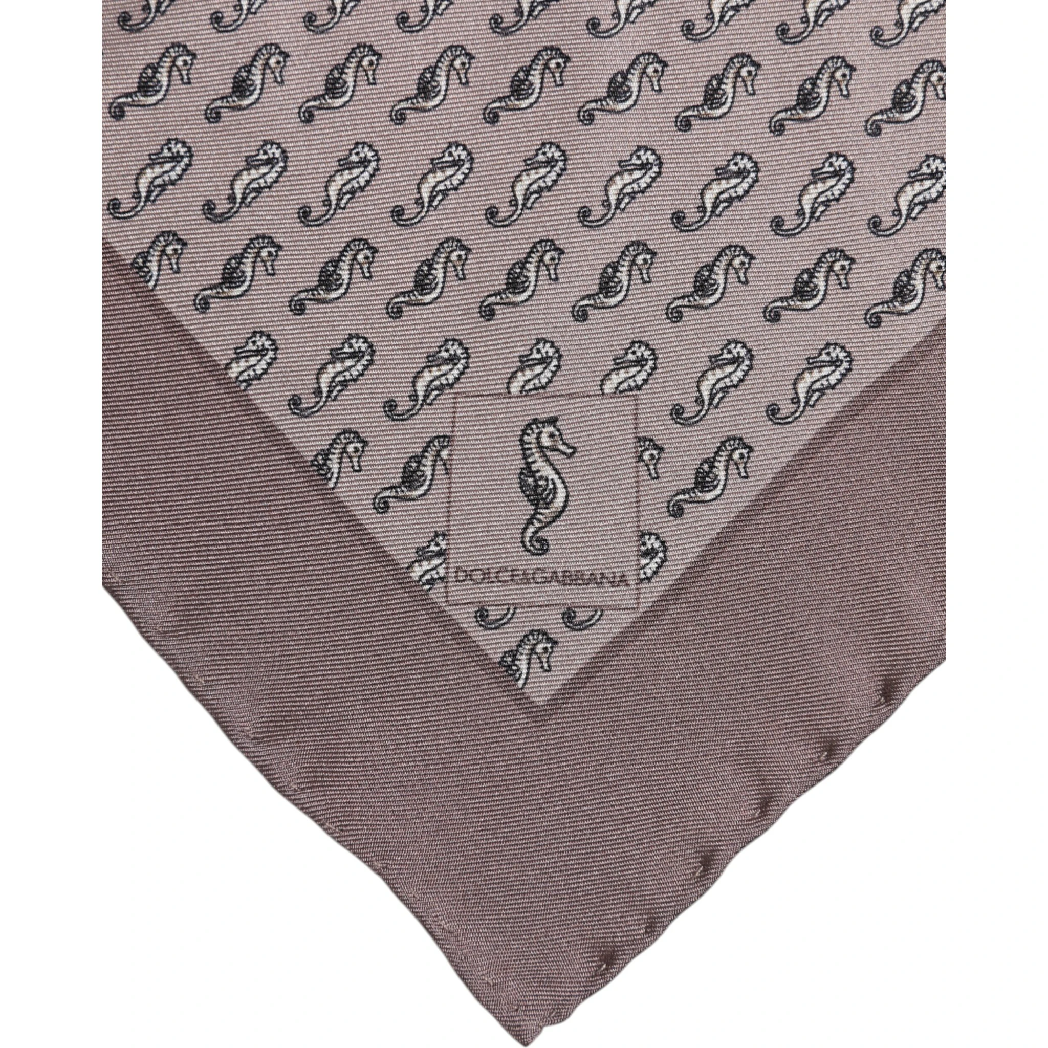 Brown Sea Horse Silk Square Foulard Scarf