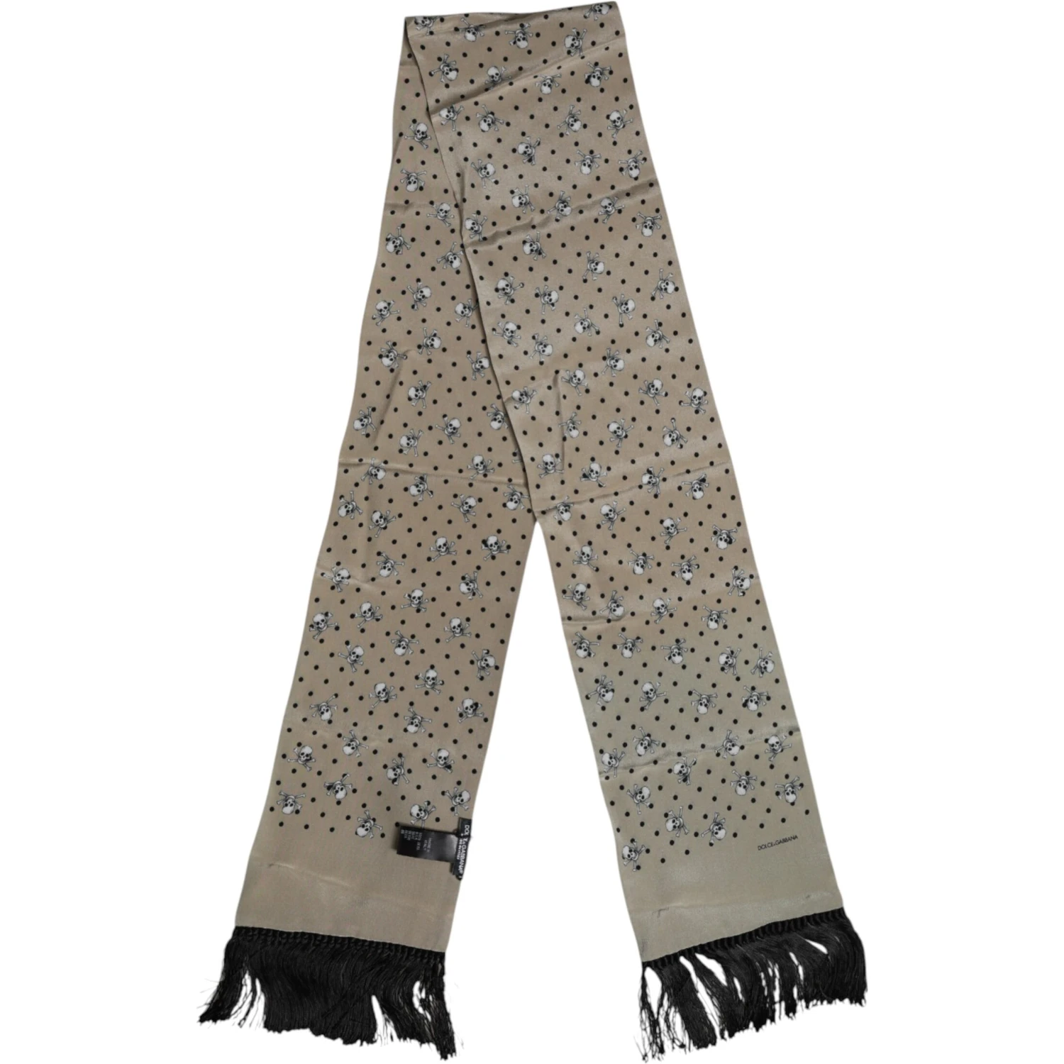 Gray Skulls Silk Fringes Men Foulard Scarf