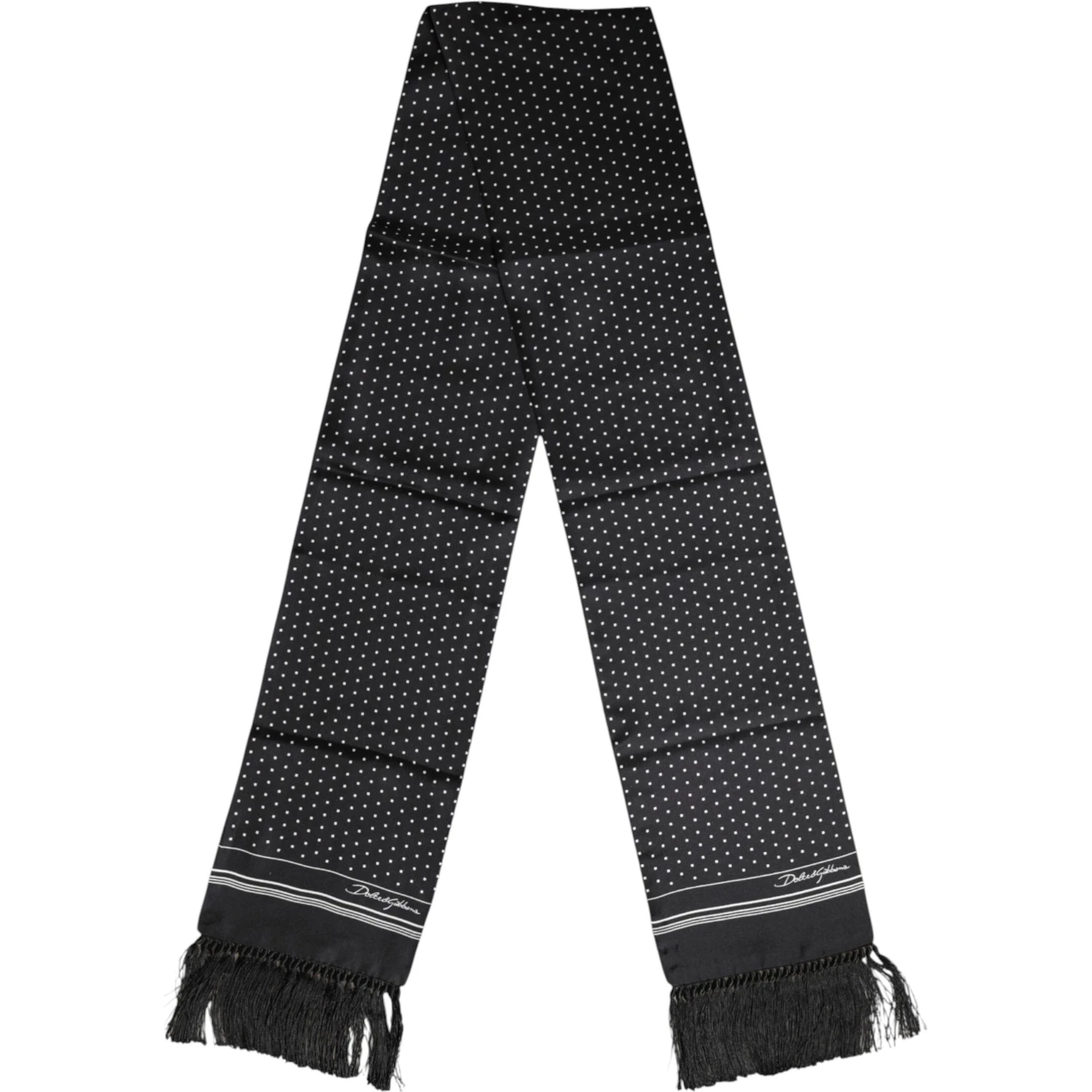 Black White Polka Dot Fringes Foulard Scarf
