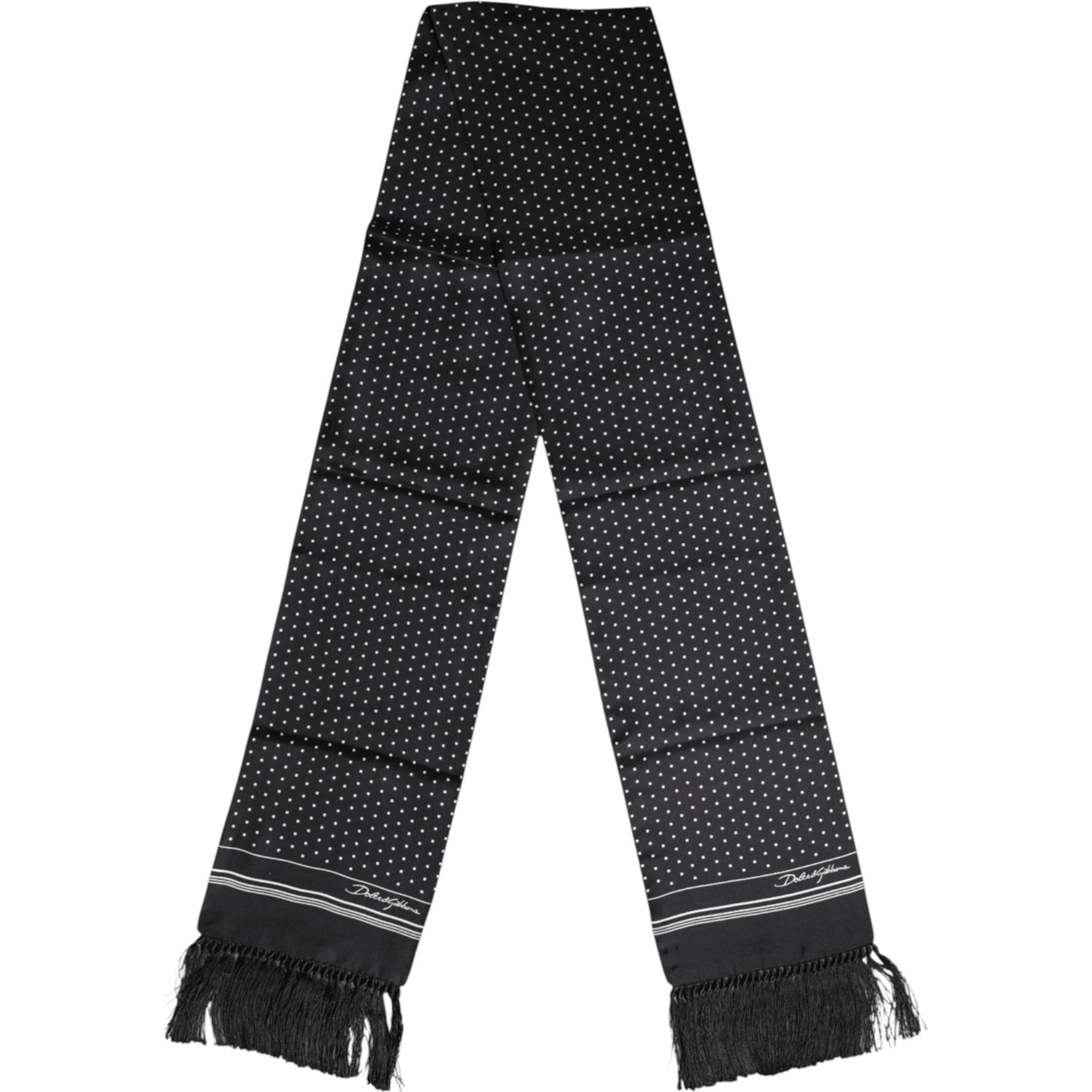 Black White Polka Dot Fringes Foulard Scarf