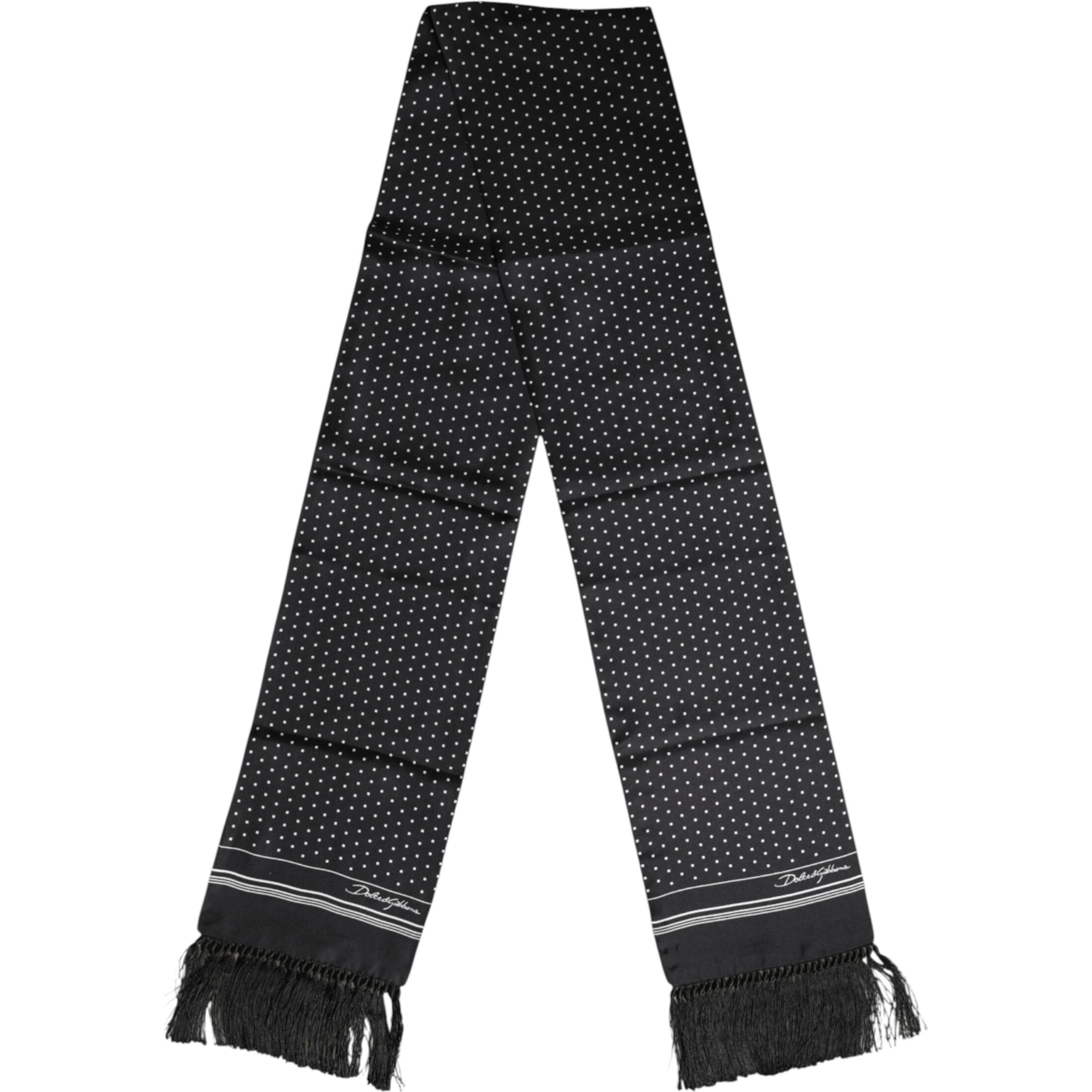 Black White Polka Dot Fringes Foulard Scarf