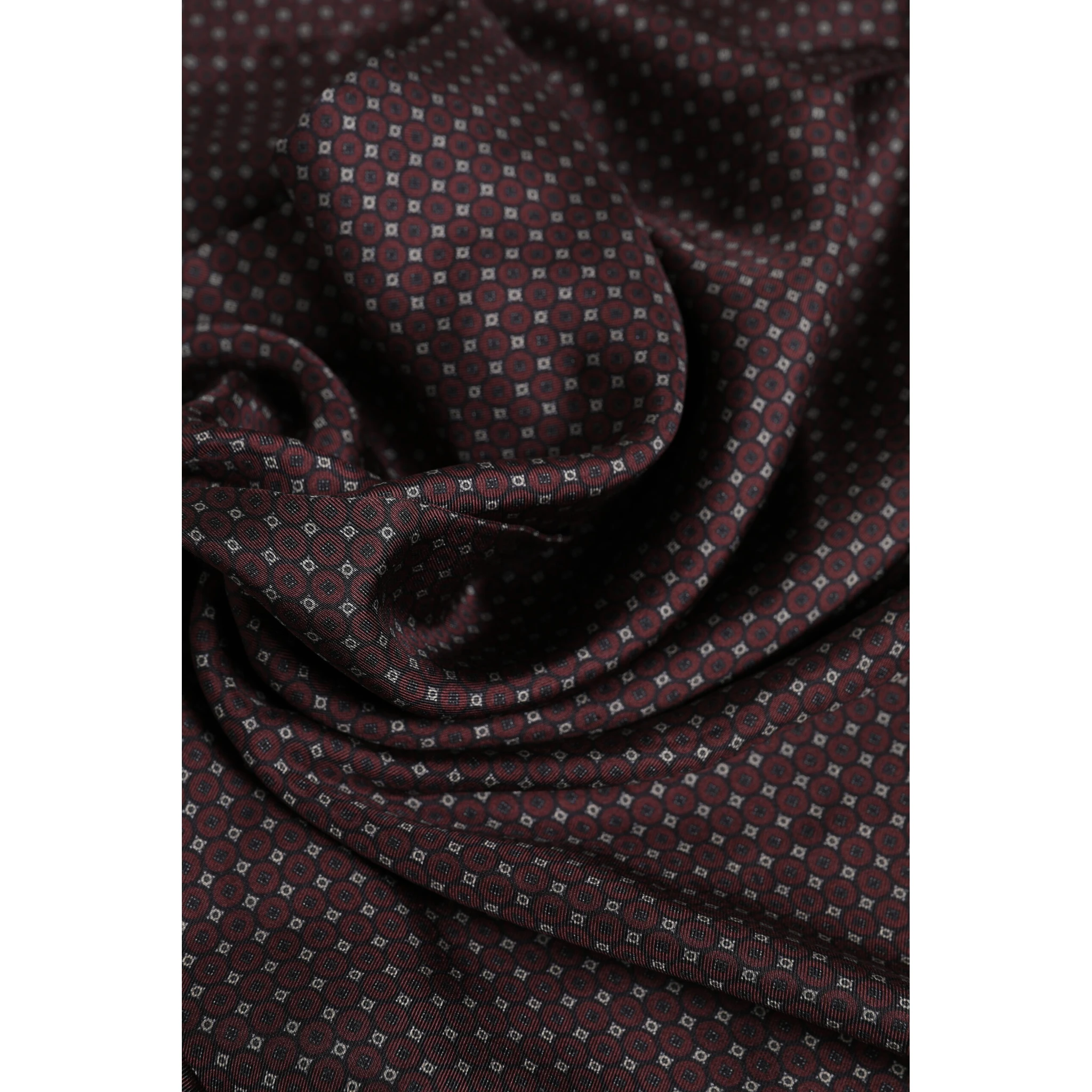 Maroon Dotted Silk Fringes Foulard Scarf