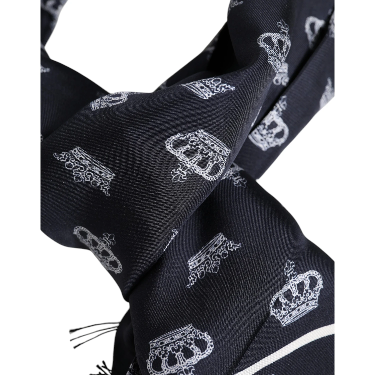 Black Silk Crown Fringes Men Foulard Scarf