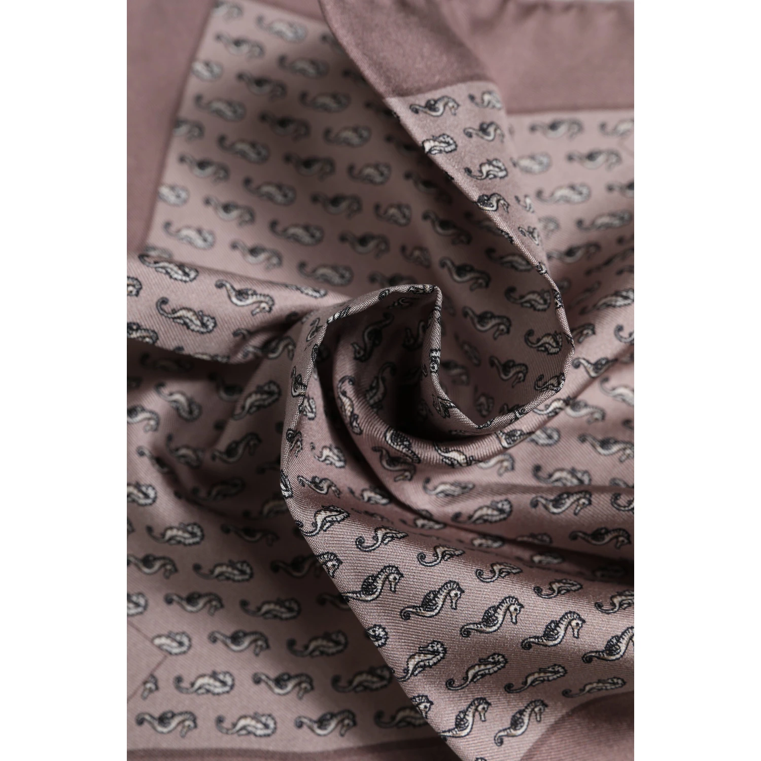 Brown Sea Horse Silk Square Foulard Scarf