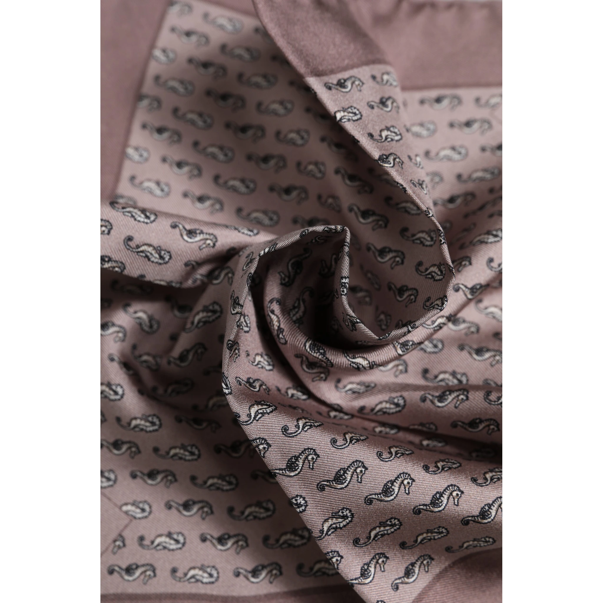Brown Sea Horse Silk Square Foulard Scarf