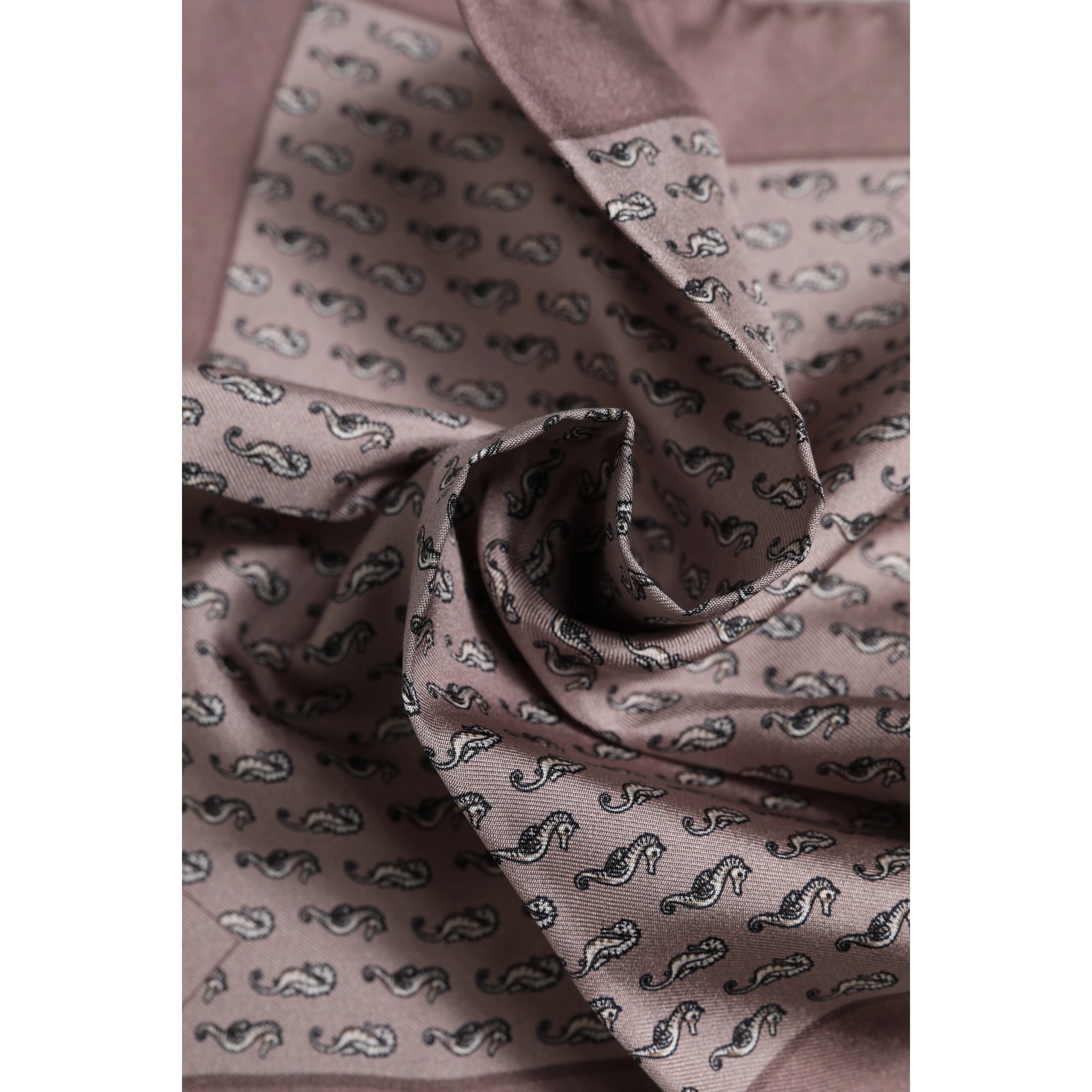 Brown Sea Horse Silk Square Foulard Scarf