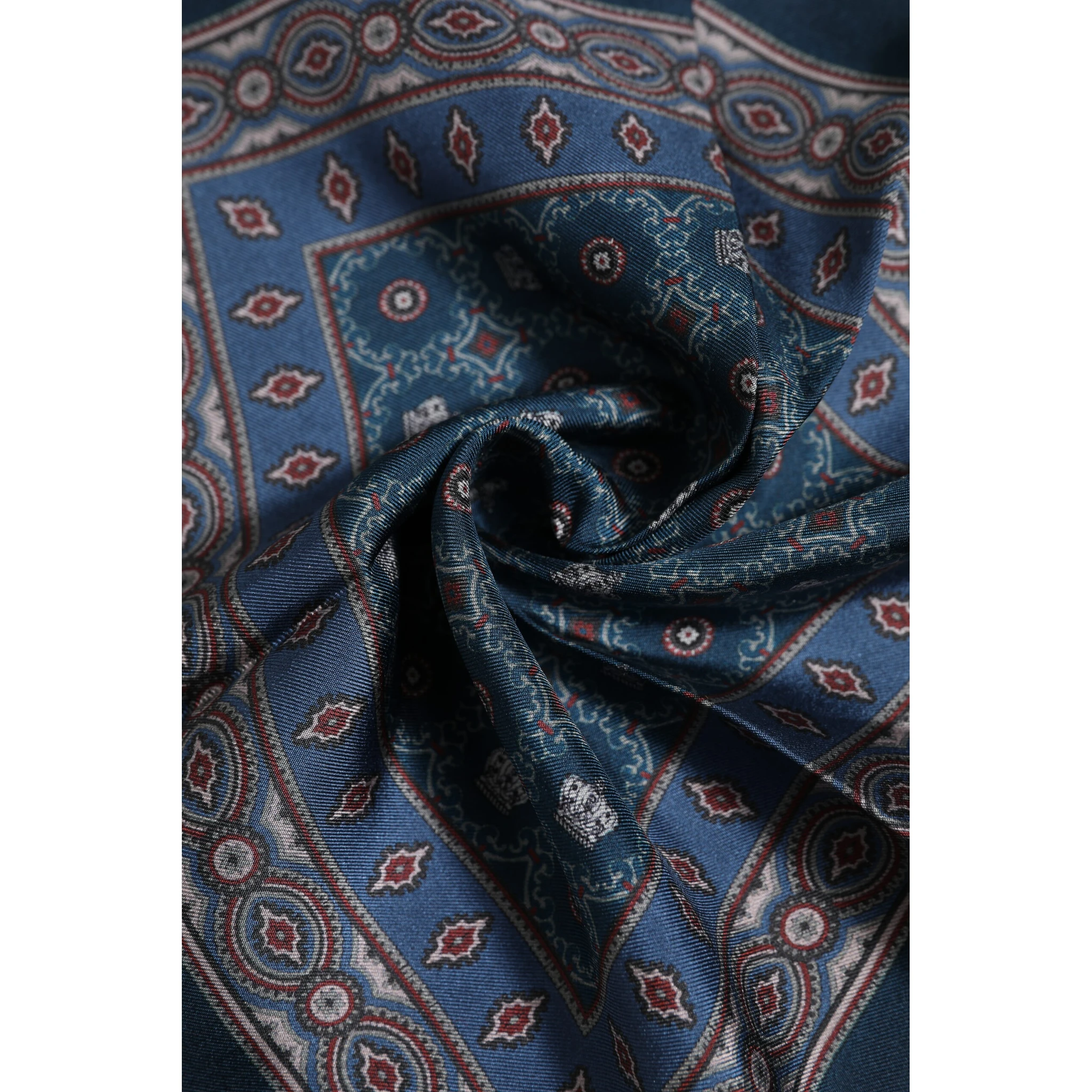 Blue Printed Silk Square Men Foulard Scarf