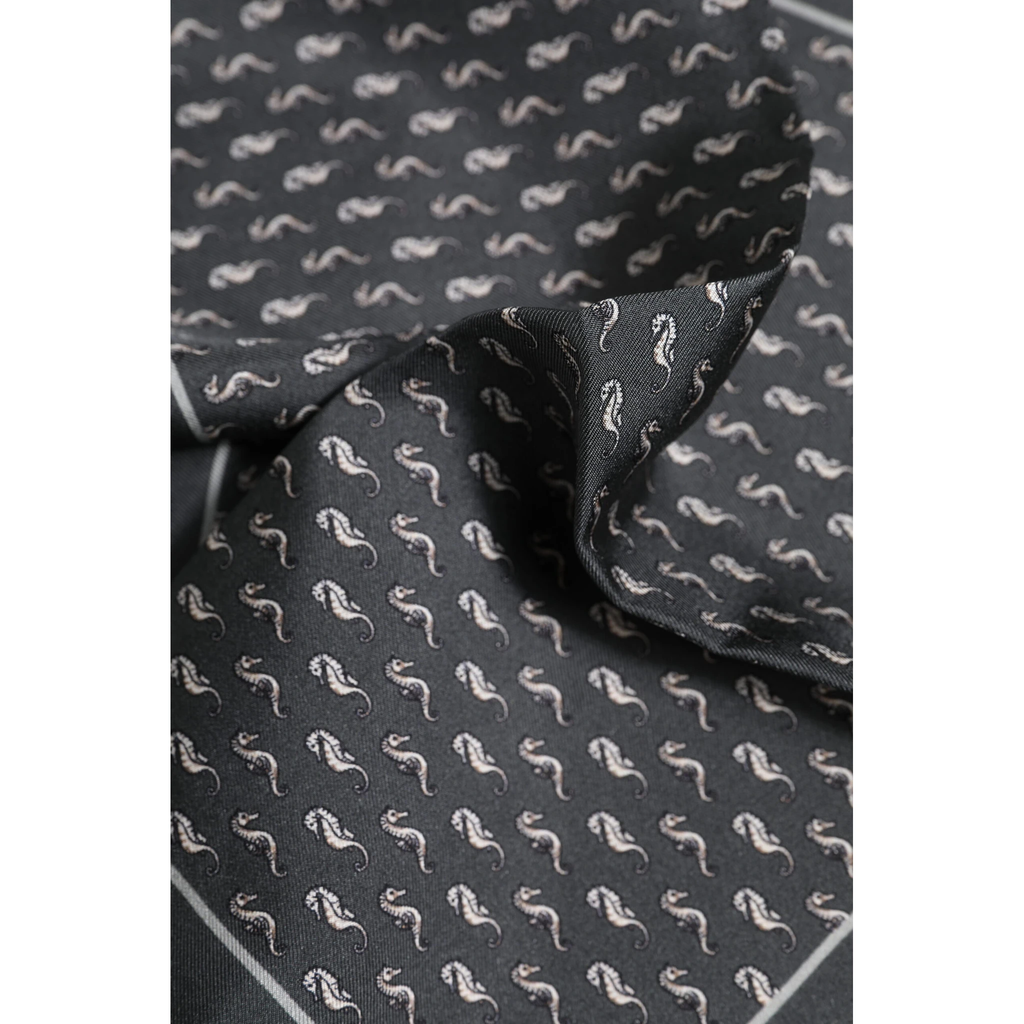 Black Fish Print Silk Square Men Foulard Scarf