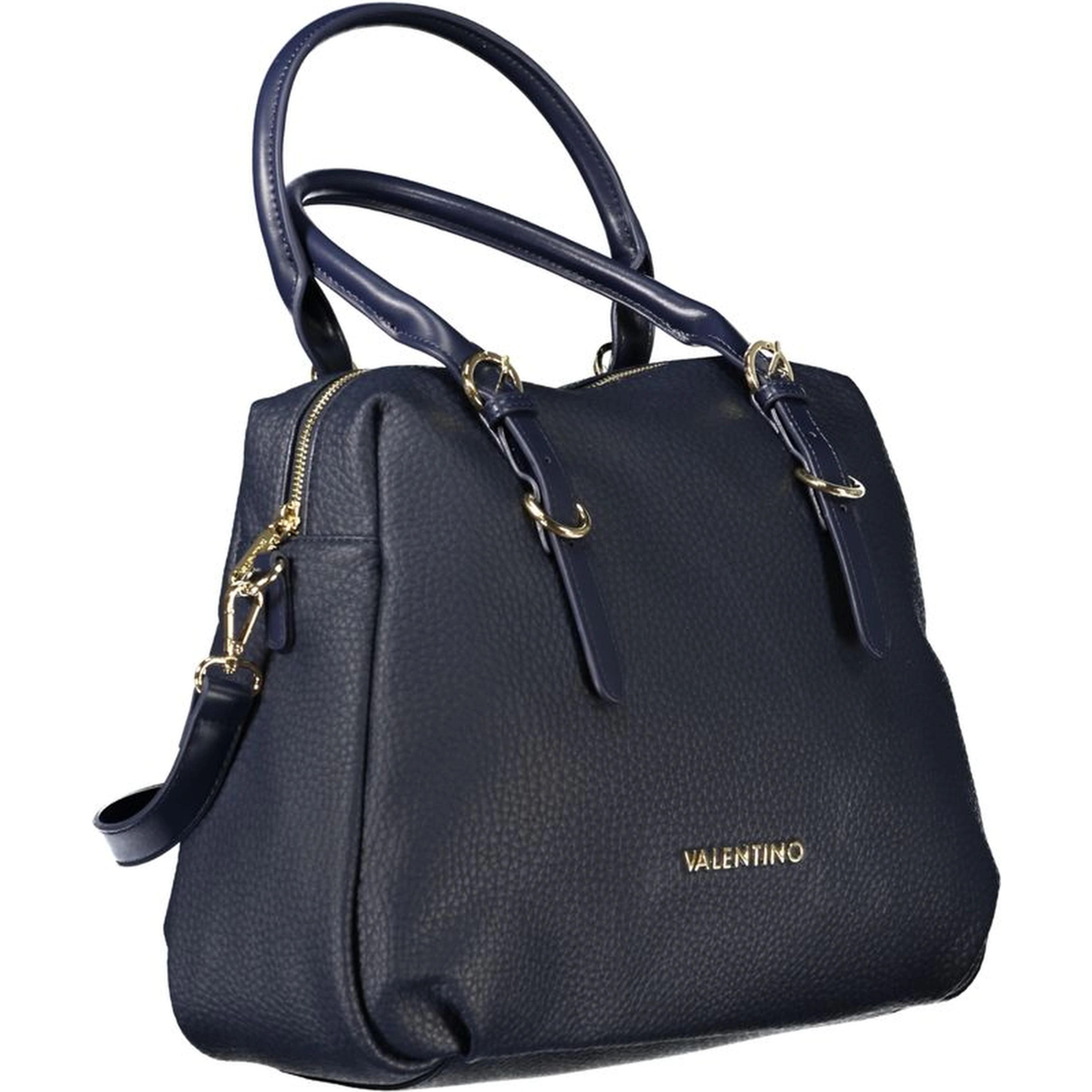 Blue Polyurethane Women Handbag