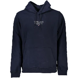 Blue Cotton Men Sweater with Hood